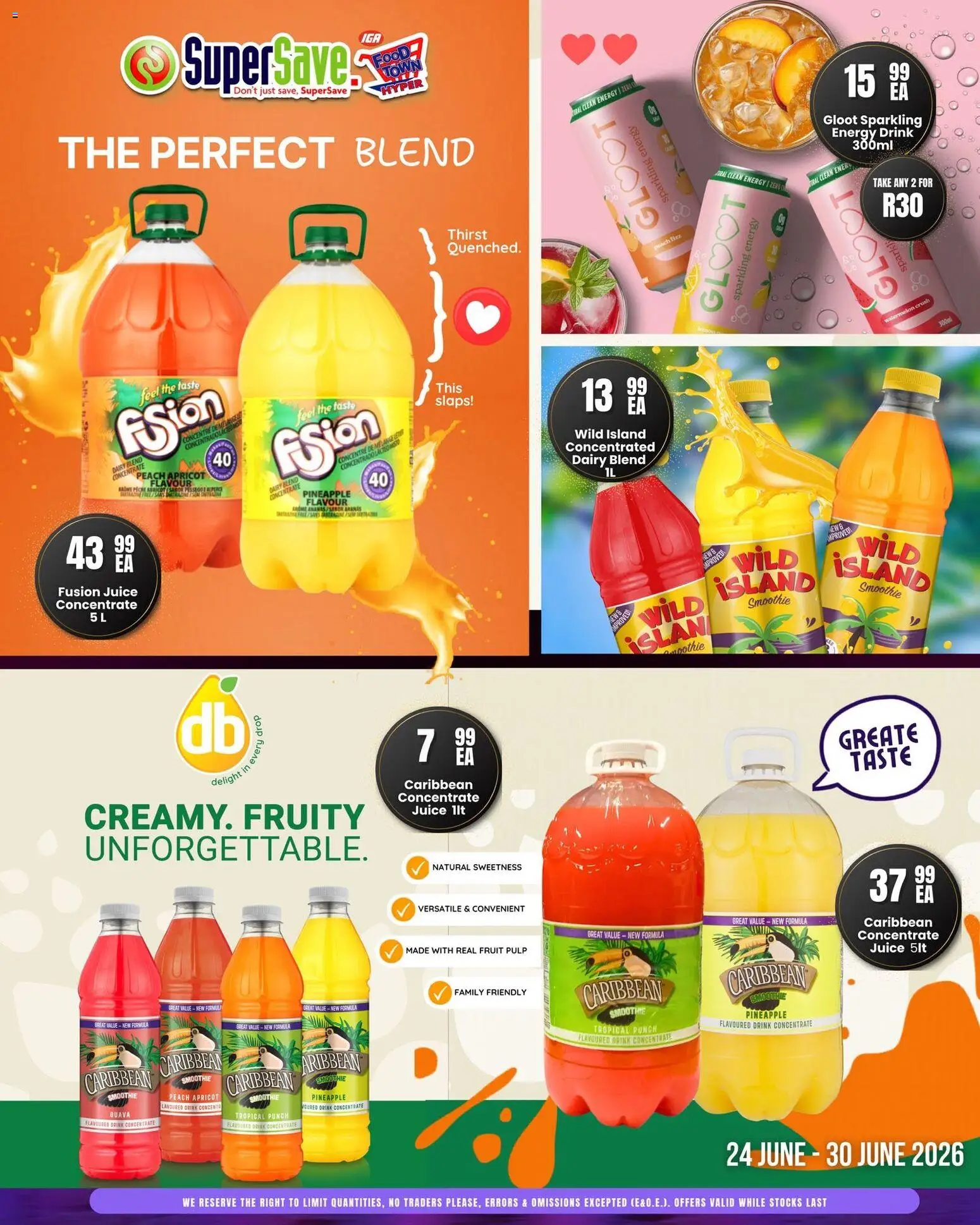 New Super Save catalogue – valid from 24/06/2026 | Page: 18 | Products: Juice, Pineapple, Dairy blend, Peach