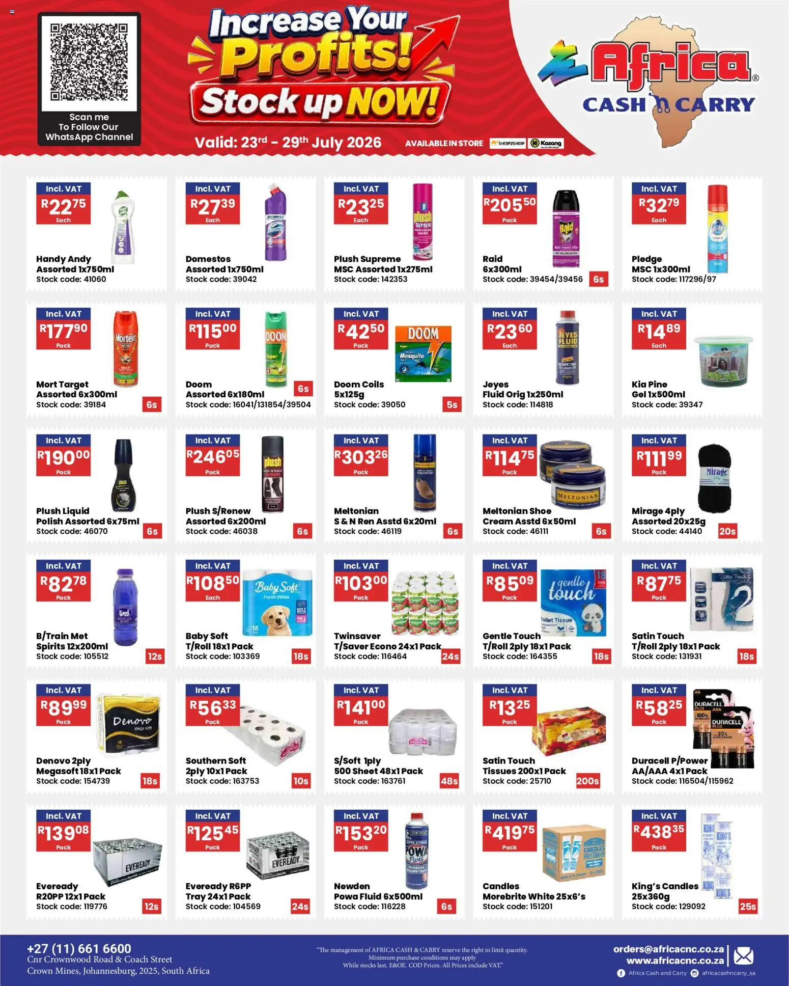 New Africa Cash & Carry catalogue – valid from 23/07/2026 | Page: 18 | Products: Toilet, Blush, Stock, Tissues