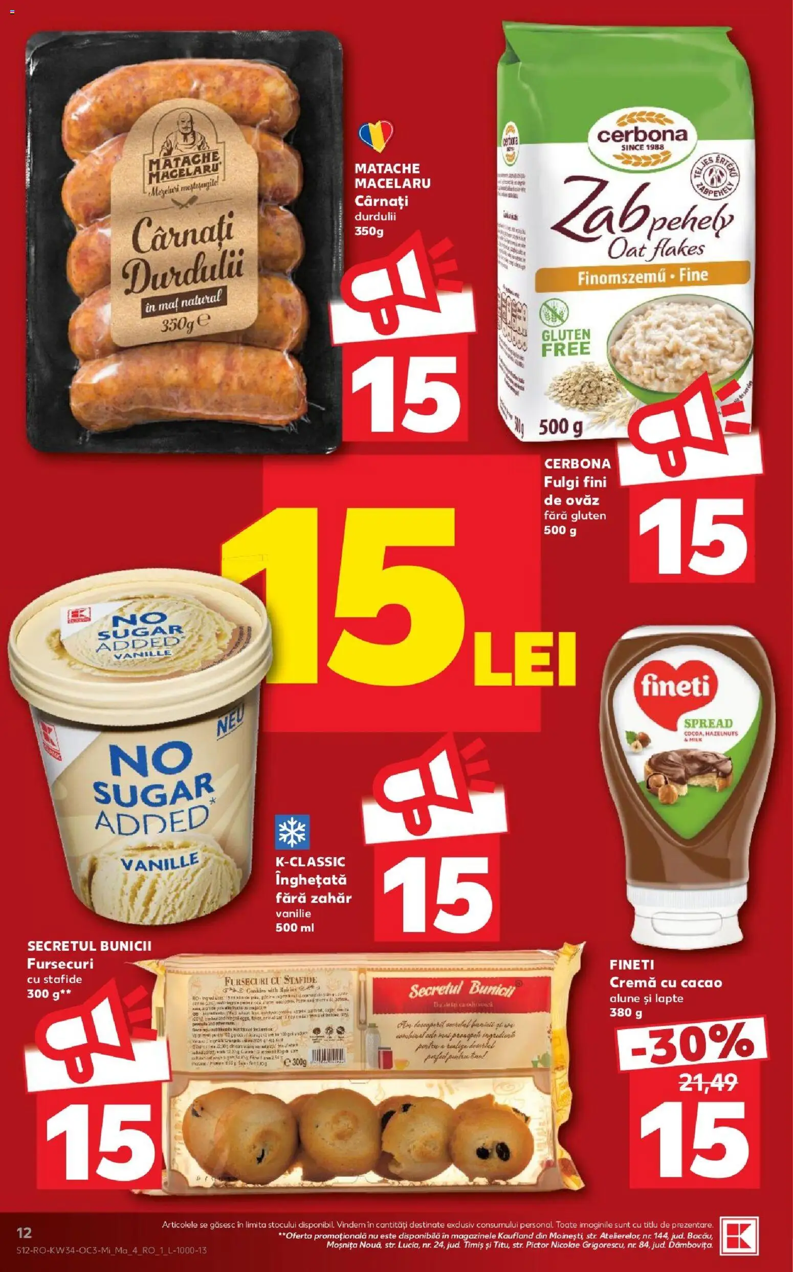 Noul catalog Kaufland – valabil de la 19.08.2026 | Pagină: 12 | Produse: Cremă, Stafide, Zahăr, Cârnați