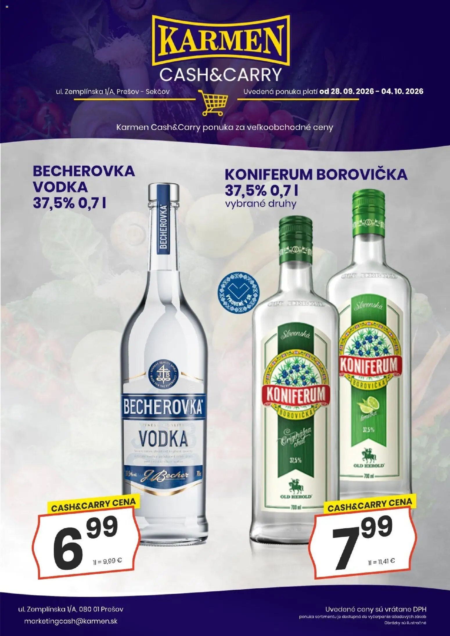 Nové KARMEN CBA akcie – leták je platný od 28.09.2026 | Strana: 1 | Produkty: Becherovka, Borovička, Koniferum, Vodka
