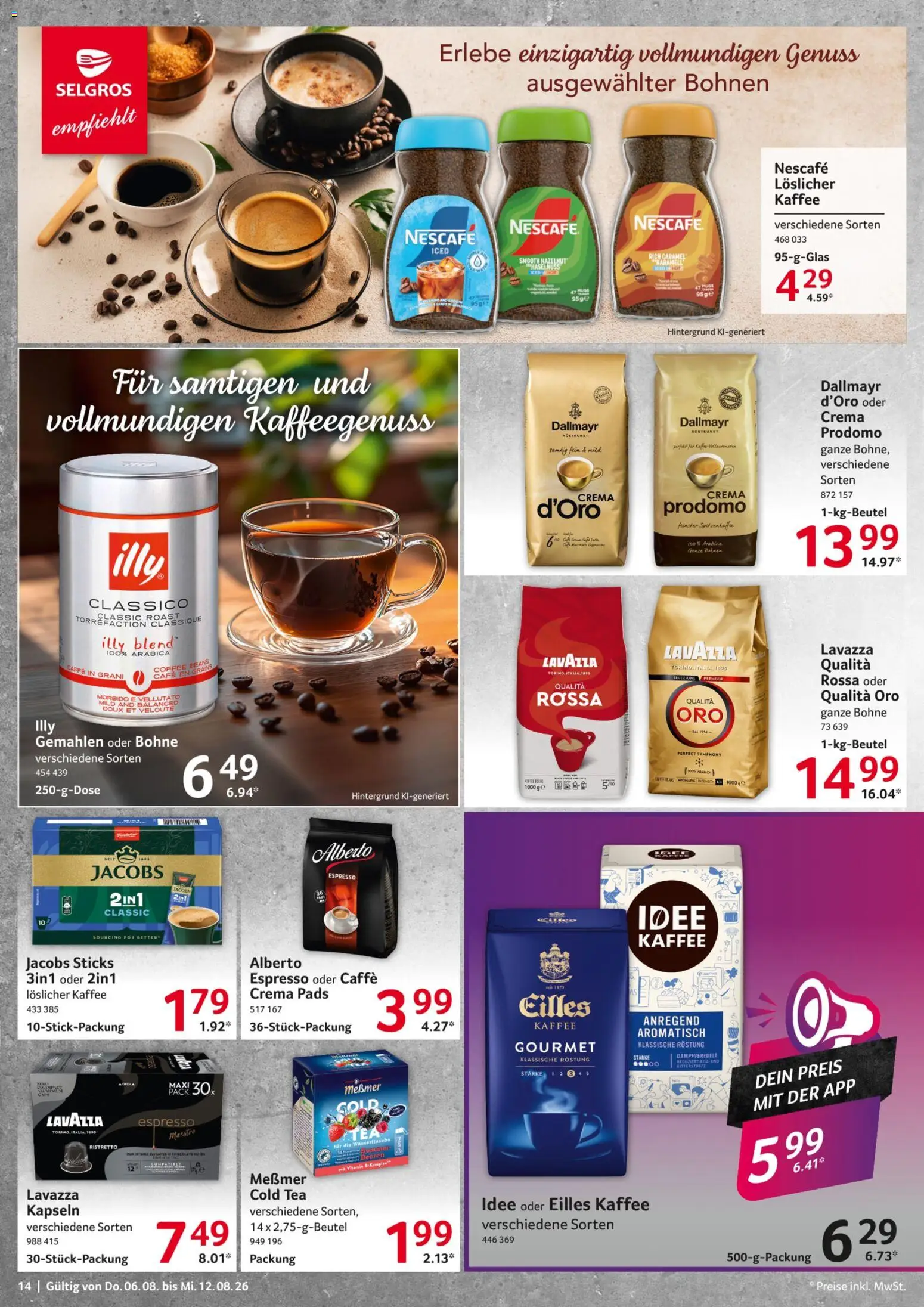 Selgros Prospekt – gültig ab 06.08.2026 | Seite: 14 | Produkte: Lavazza, Kaffee, Eilles kaffee, Messmer