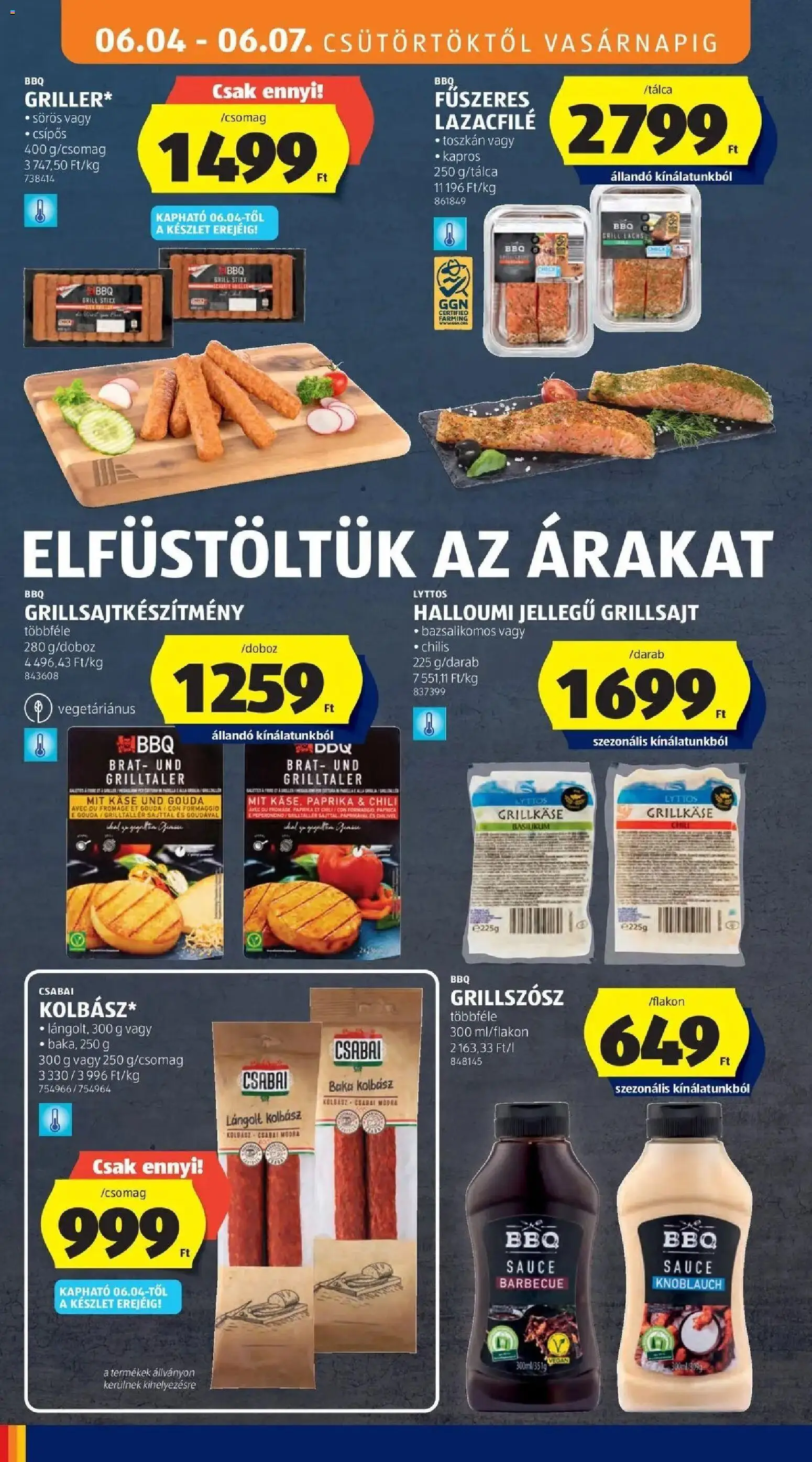 Aldi akciós ujság - amely érvényes a következő dátumtól: 04.06.2026 | Oldal: 18 | Termékek: Kolbász, Grill, Lazacfilé, Grillsajt