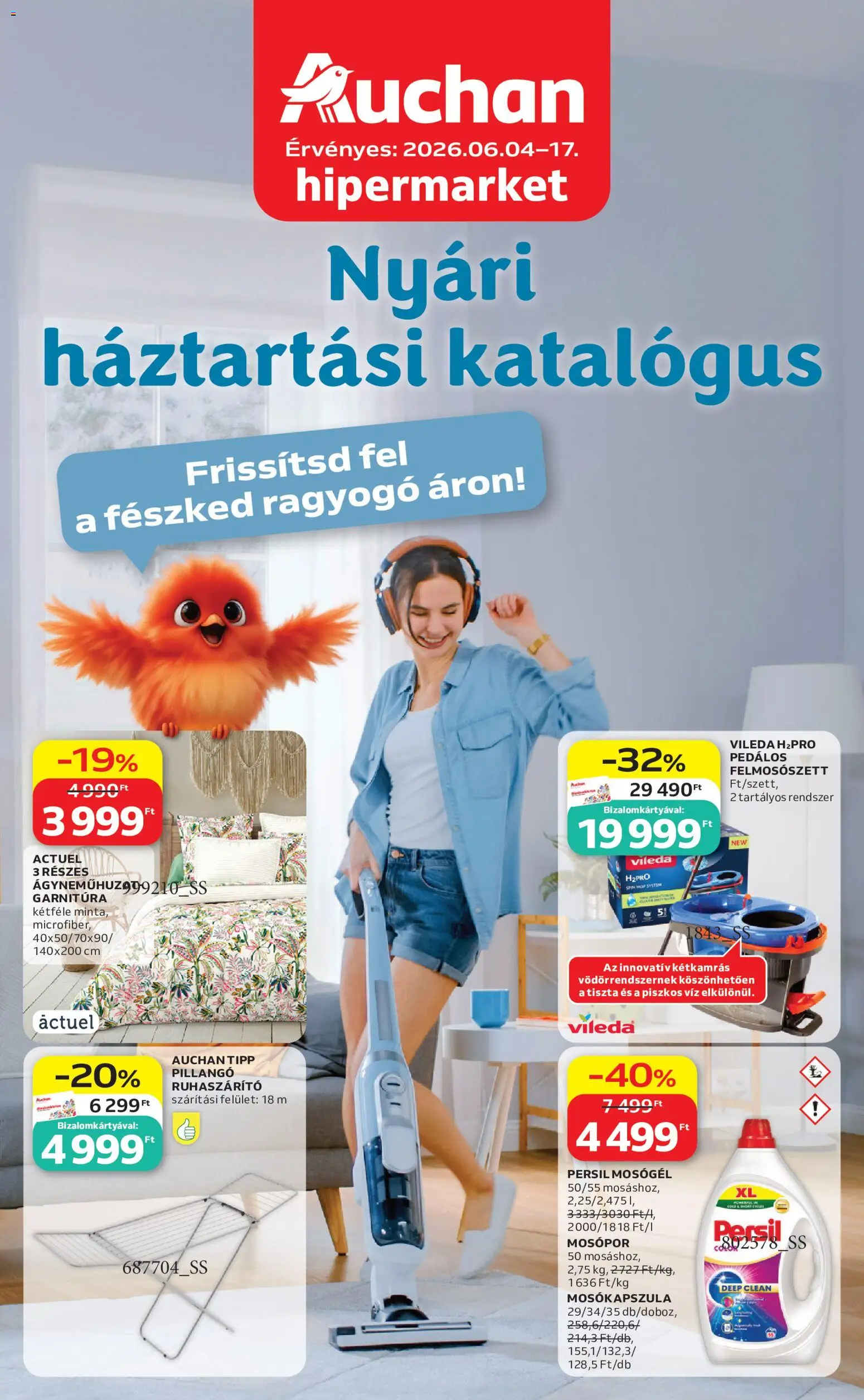Auchan akciós ujság - amely érvényes a következő dátumtól: 04.06.2026 | Oldal: 1 | Termékek: Persil, Mosógél, Ruhaszárító, Vileda