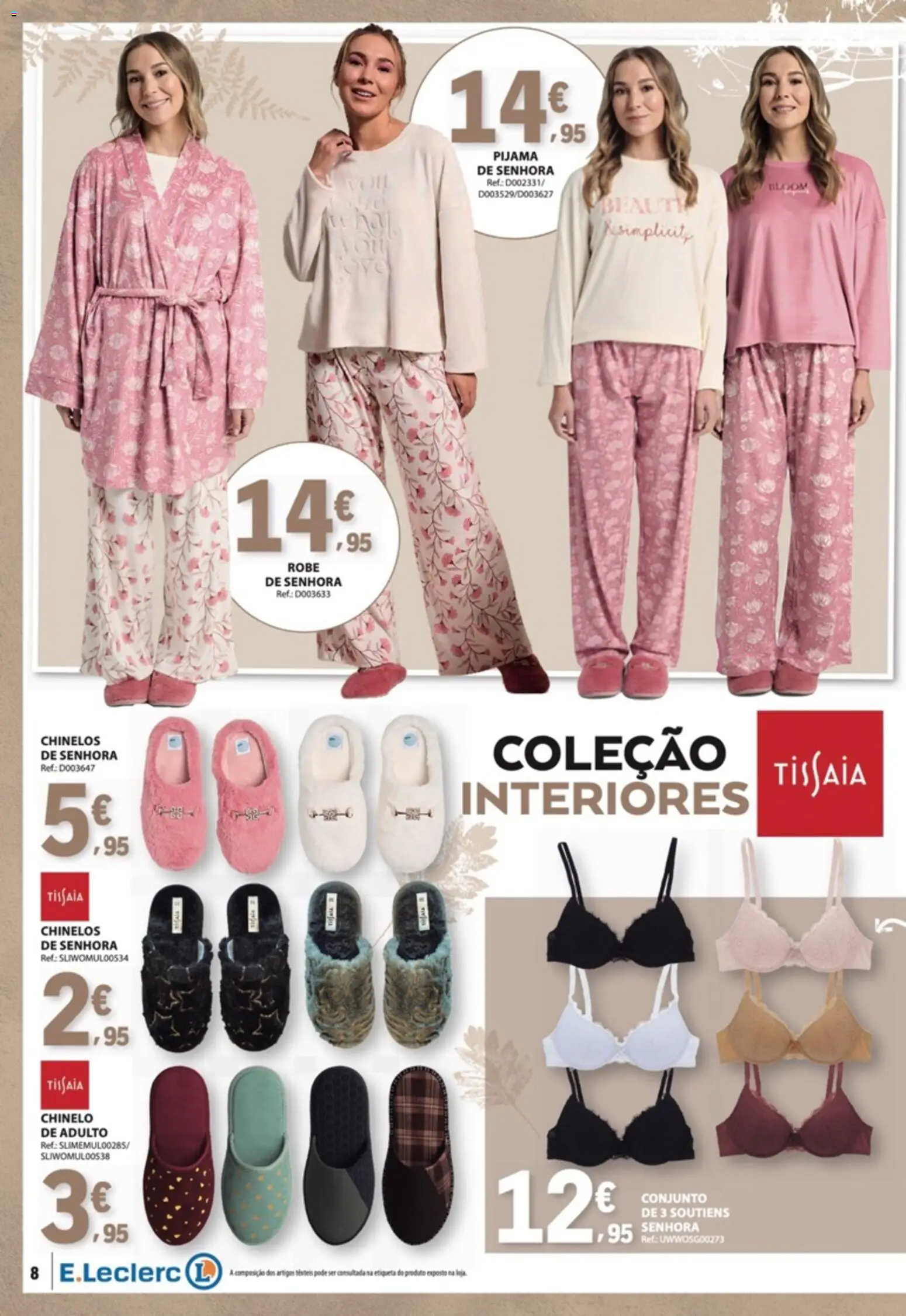 E.Leclerc - Folheto Moda e Beleza Outono-Inverno │ válido de 15/09/2026 | Página: 8 | Produtos: Chinelos, Robe, Pijama