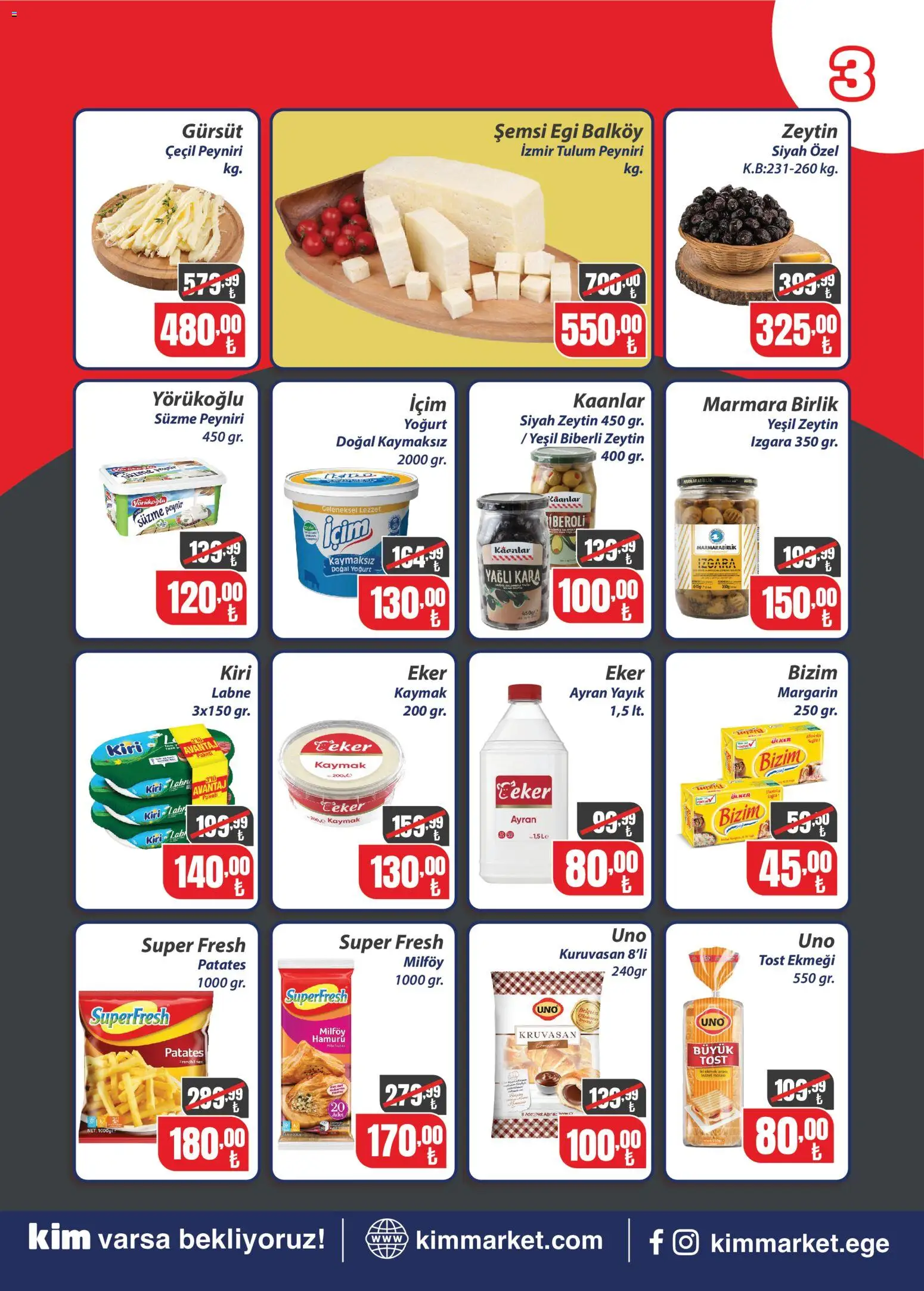Kim Market Katalog - Ege Insert - 21 Eylül 2026 tarihinden itibaren geçerlidir | Sayfa: 3 | Ürünler: Peynir, Yoğurt, Tulum, Patates