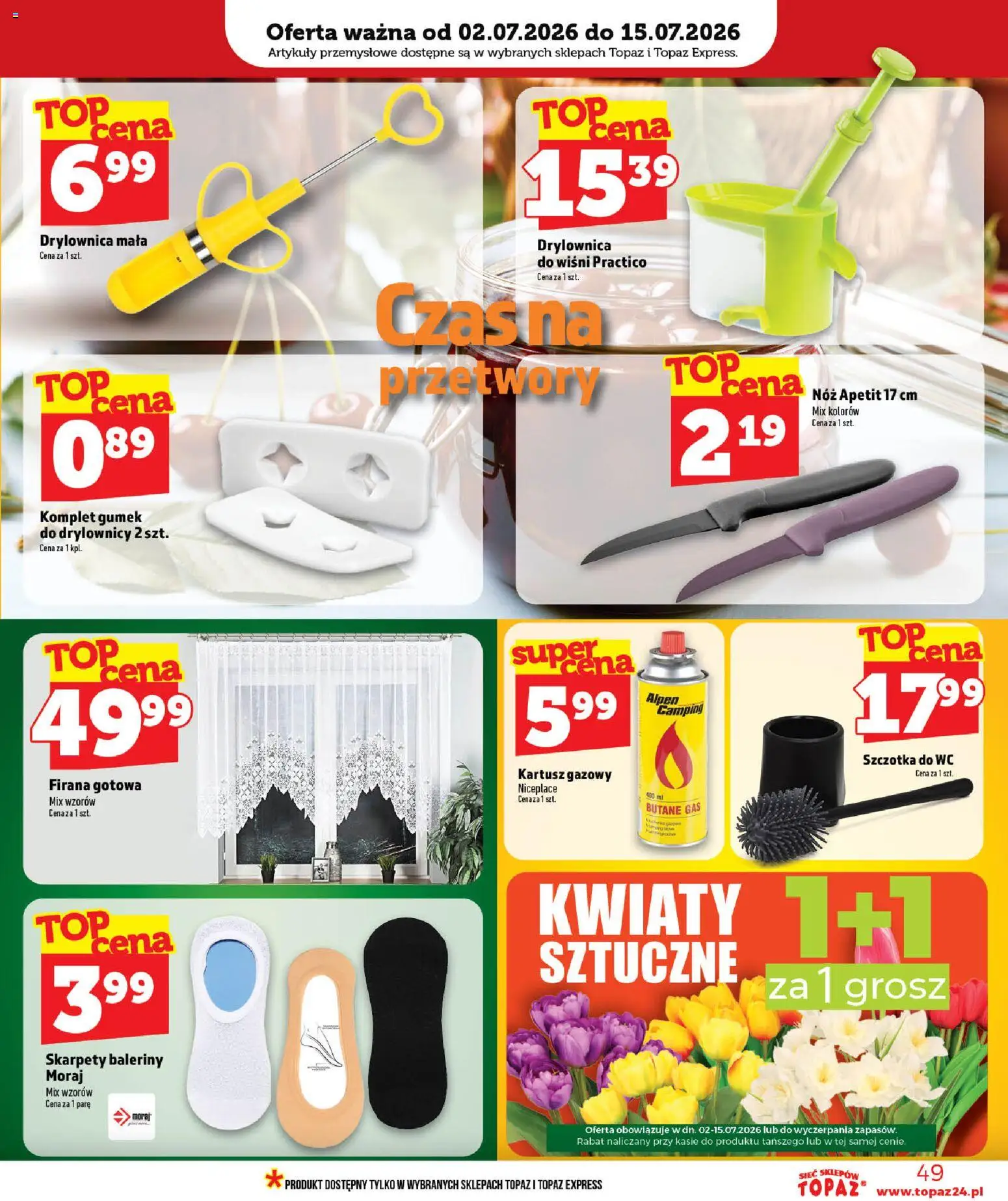 Topaz gazetka od 02.07.2026 | Strona: 49 | Produkty: Skarpety, Baleriny, Szczotka, Kwiaty