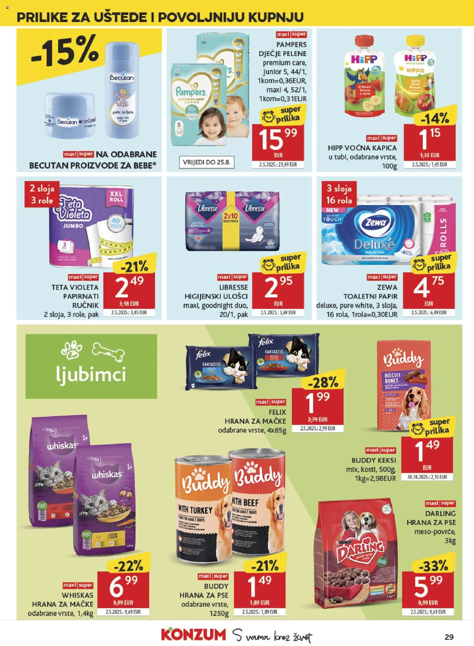 Konzum katalog | vrijedi od 12.08.2026 | Stranica: 29 | Proizvodi: Ručnik, Toaletni papir, Hrana za mačke, Zewa