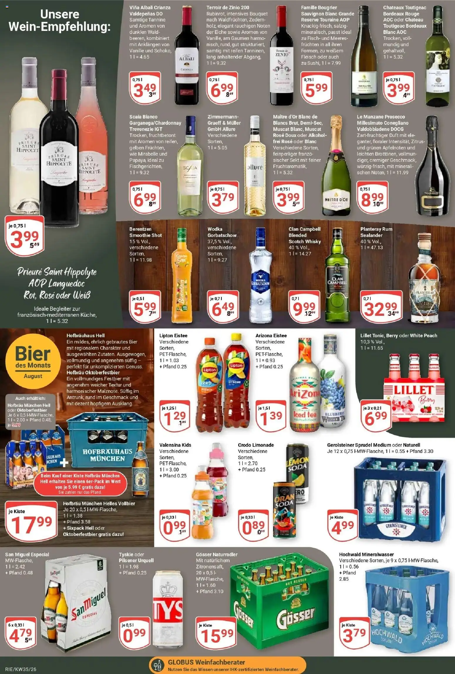 Globus Prospekt Bochum-Riemke – gültig ab 24.08.2026 | Seite: 19 | Produkte: Mineralwasser, Alkohol, Fleisch, Berentzen