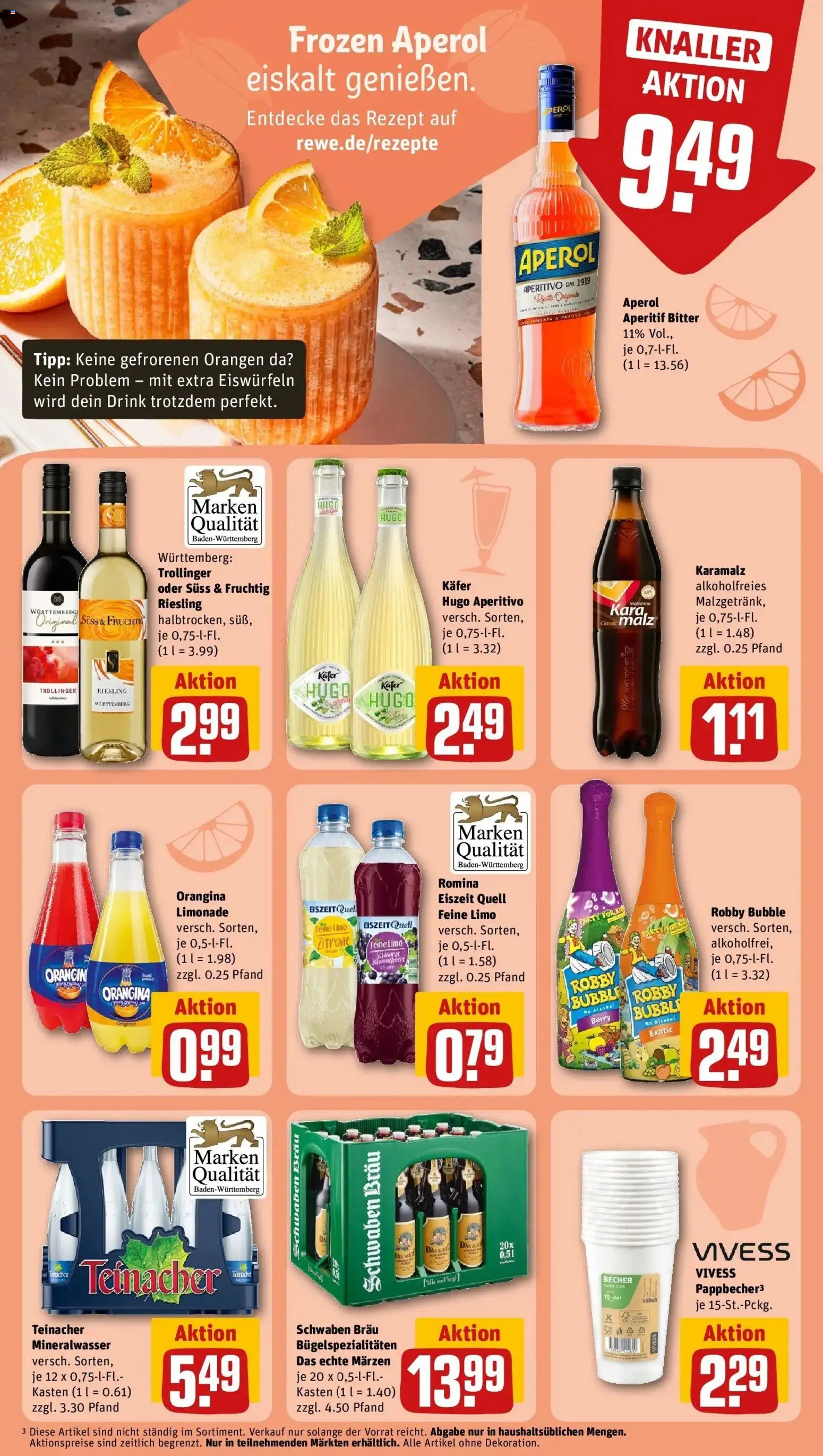 REWE Prospekt ab 10.08.2026 zum Blättern » Angebote | Seite: 18 | Produkte: Orangen, Limonade, Aperol, Hugo