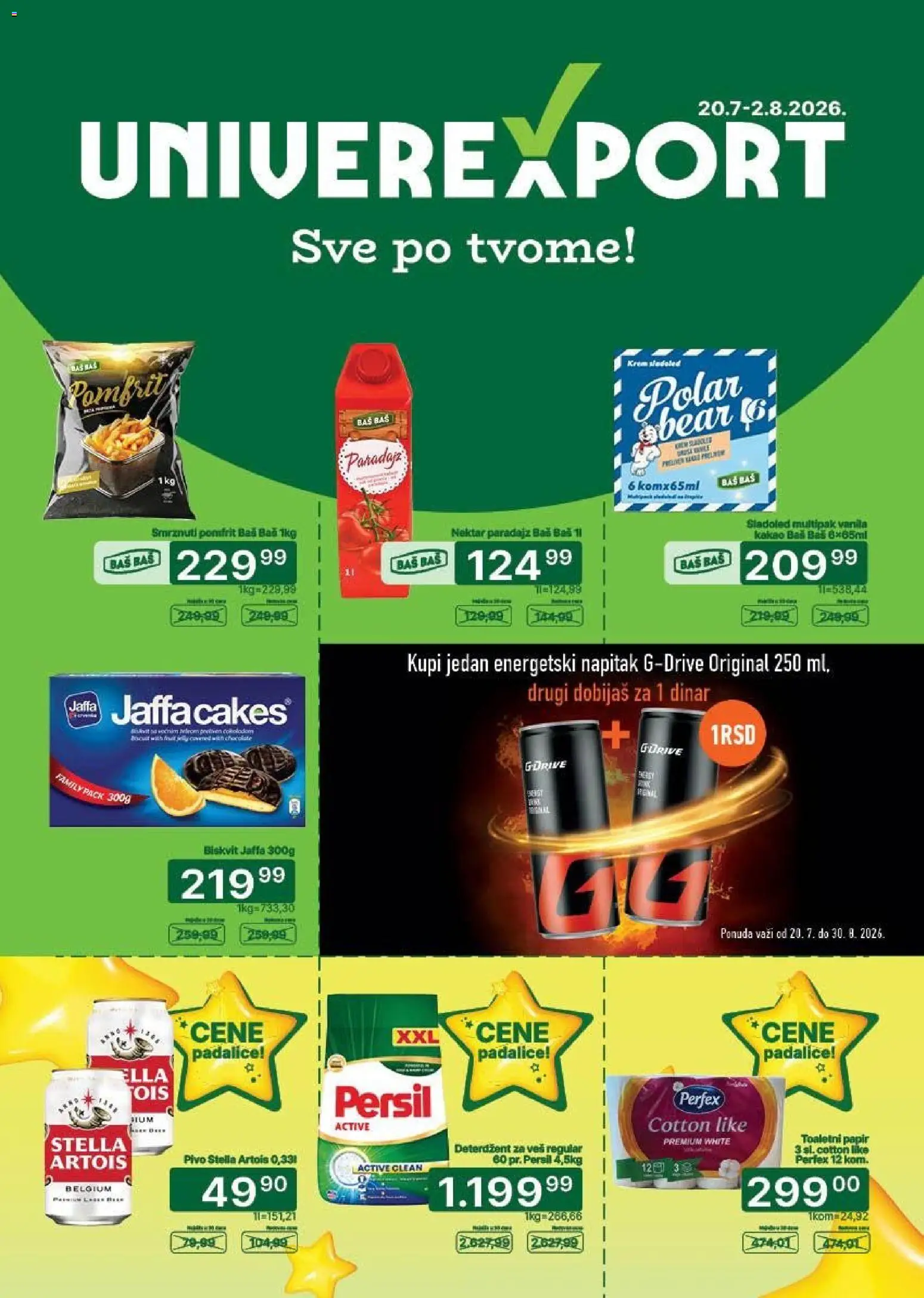 Univerexport katalog - važi od 20.07.2026 | Strana: 1 | Proizvode: Deterdžent, Pomfrit, Pivo, Persil