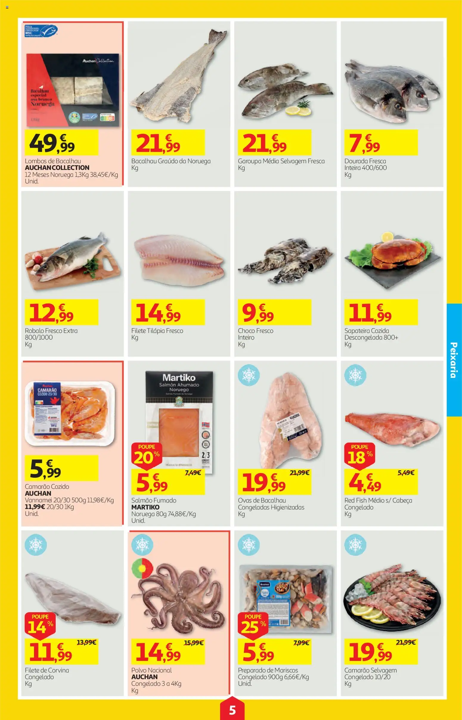 Auchan folheto │ válido de 22/10/2026 | Página: 5 | Produtos: Bacalhau, Polvo, Salmão, Filete