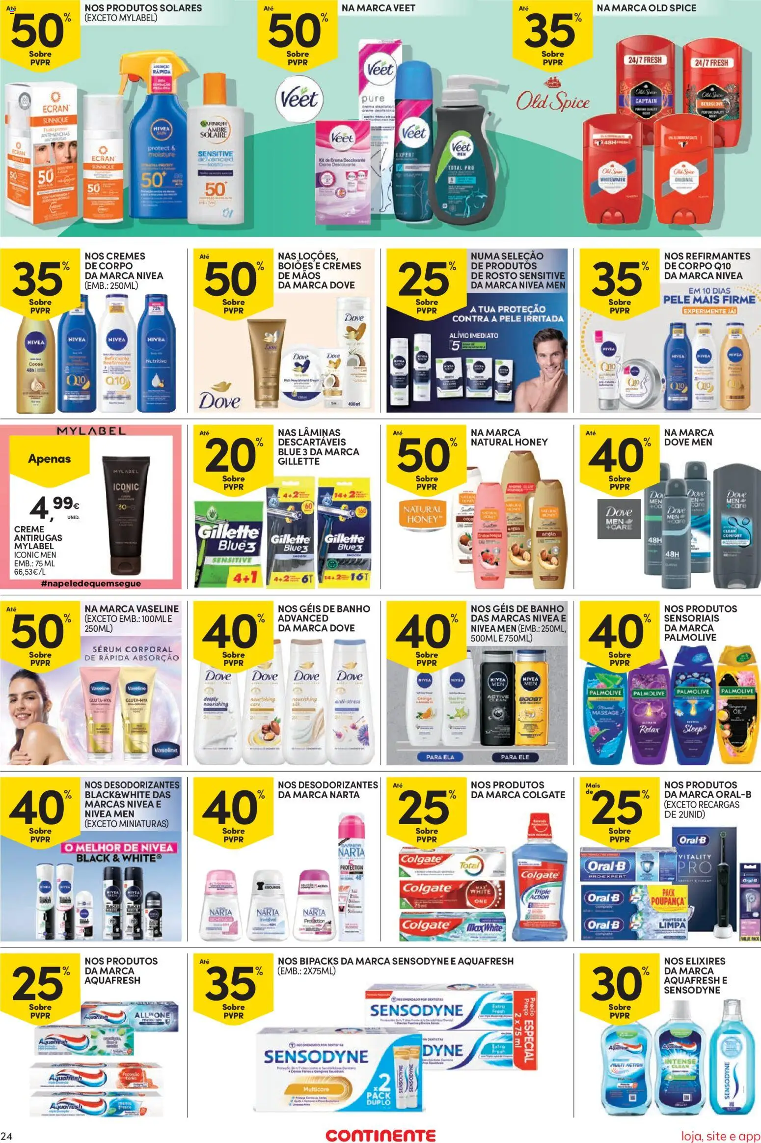 Continente Semanal Continente Bom Dia │ válido de 09.06.2026 | Página: 24 | Produtos: Protetor solar, Creme depilatório, Sérum, Banho