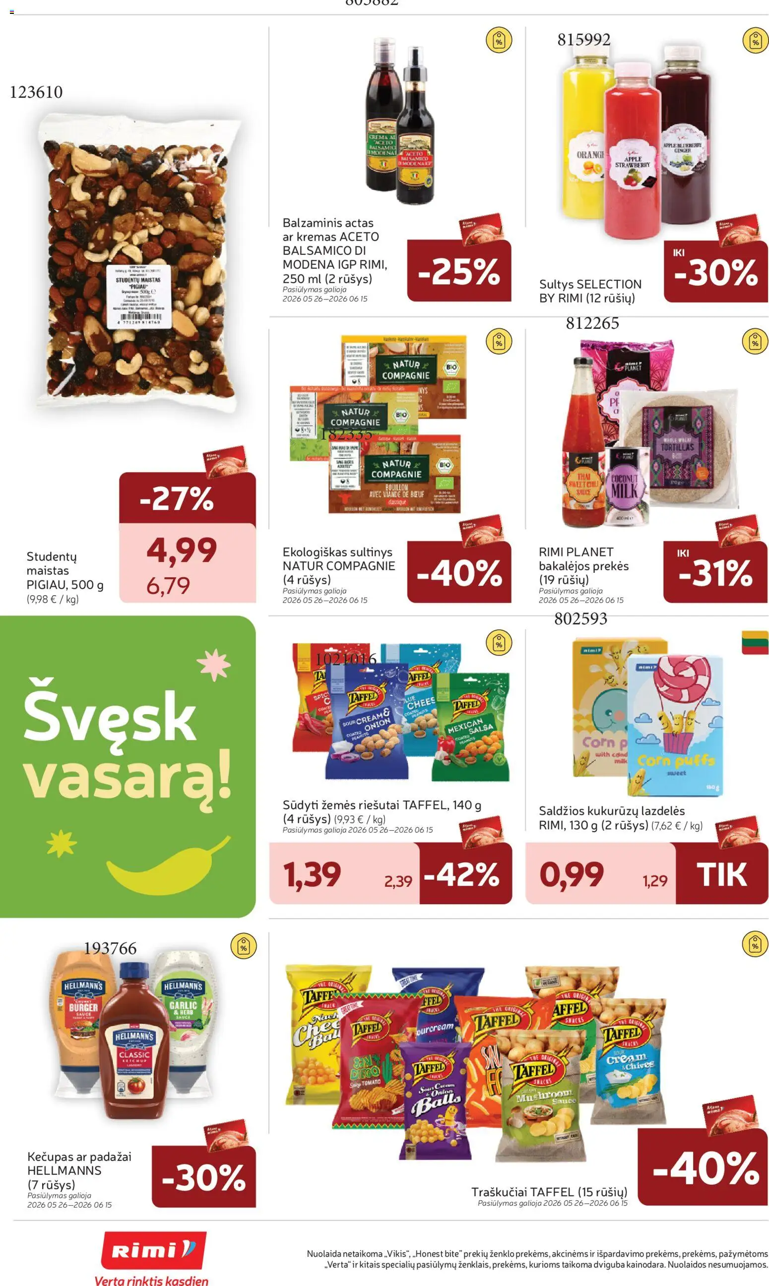 Rimi akcijos nuo 09.06.2026 | Puslapis: 28 | Prekių: Riešutai, Kremas, Sultys, Kečupas