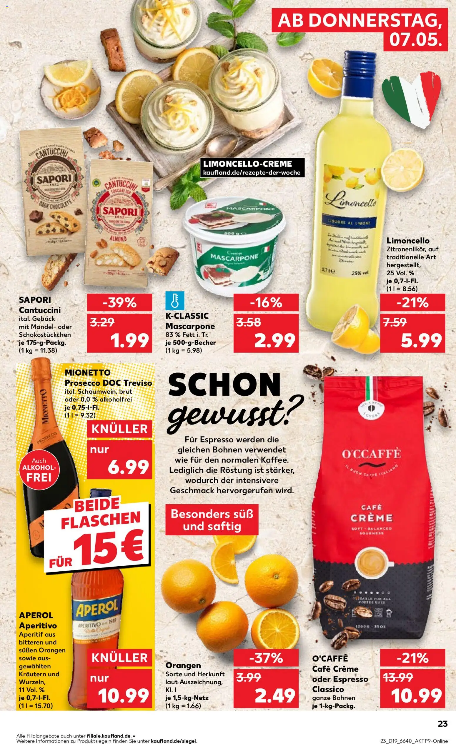 Kaufland Německo Black Friday od 07.05.2026 | Strana: 23 | Produkty: Mionetto, Cantuccini, Limoncello, Mascarpone