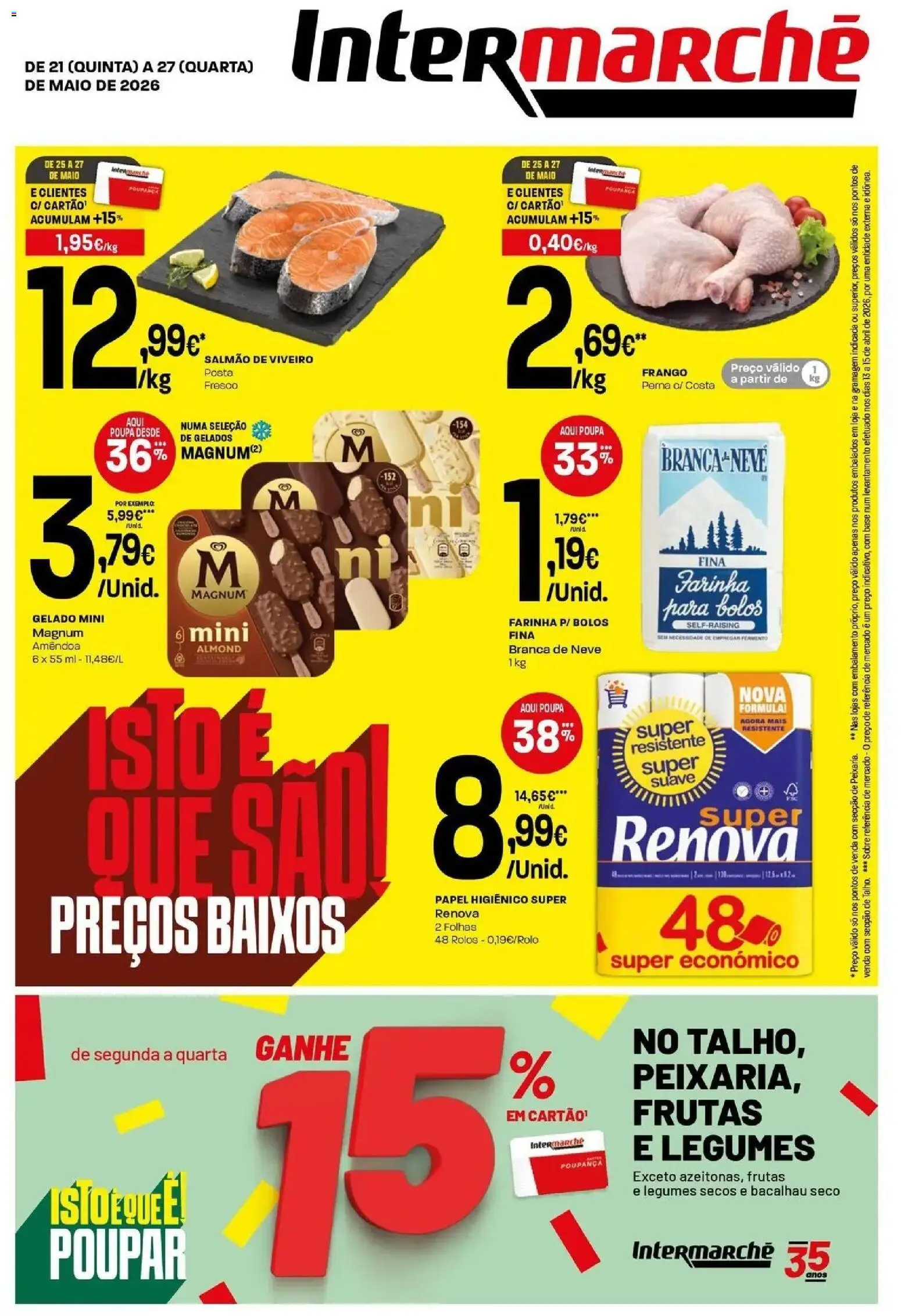 Intermarché - Isto é que são preços BAIXOS │ válido de 21.05.2026 | Página: 1 | Produtos: Bacalhau, Papel higiénico, Frango, Gelado