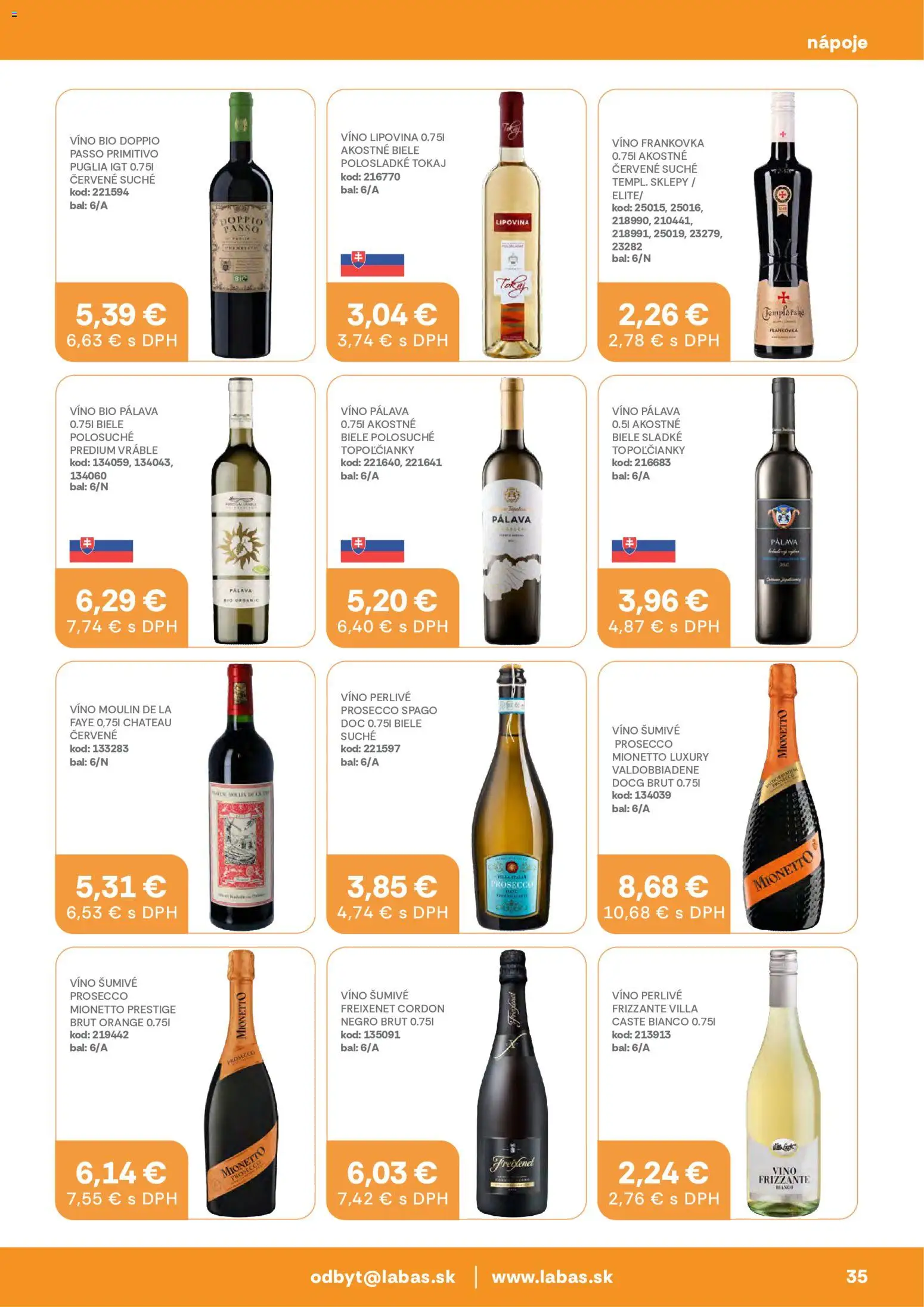 Nové Labaš akcie – leták je platný od 17.07.2026 | Strana: 35 | Produkty: Biele víno, Víno, Prosecco, Šumivé víno