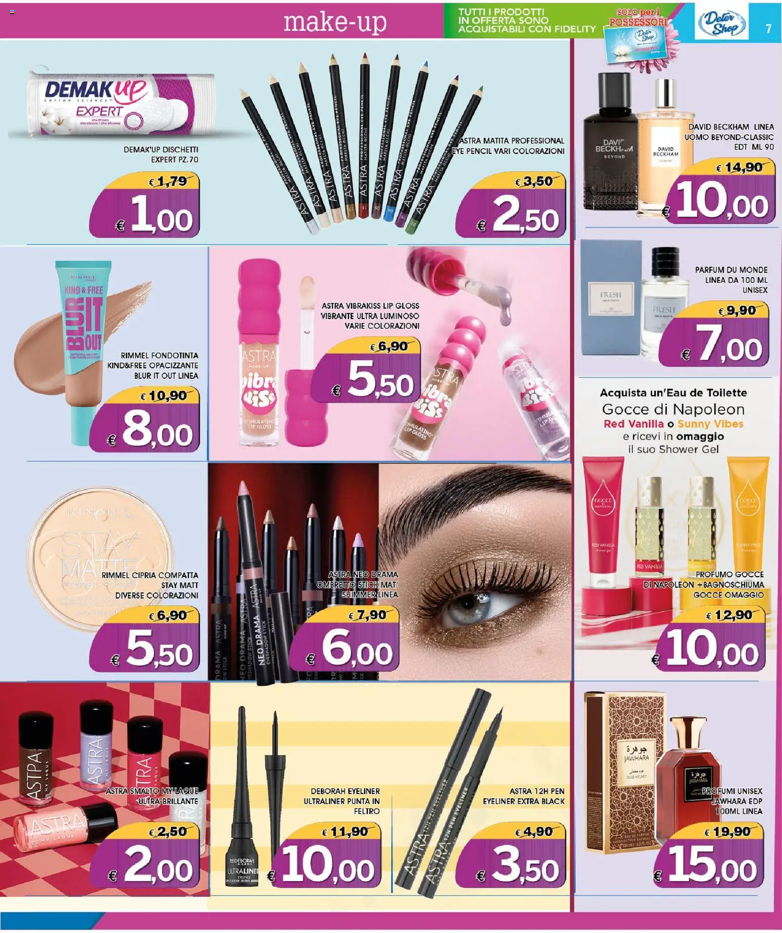 Volantino Deter Shop del 01/09/2026 | Pagina: 7 | Prodotti: Eyeliner, Fondotinta, Bagnoschiuma, Profumo