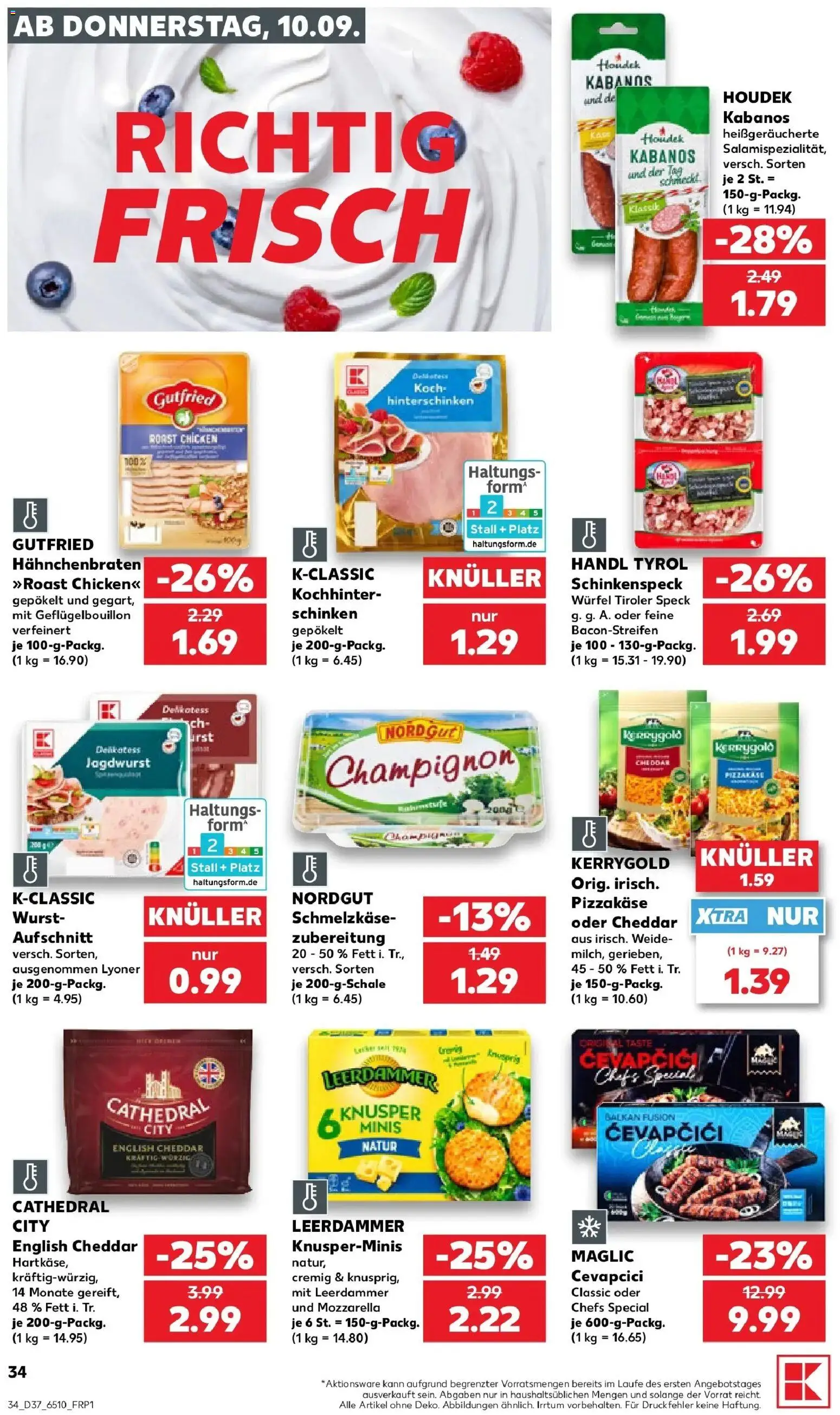 Prospekt Kaufland ab 10.09.2026 » Angebote Online zum Blättern | Seite: 34 | Produkte: Mozzarella, Cevapcici, Leerdammer, Wurst
