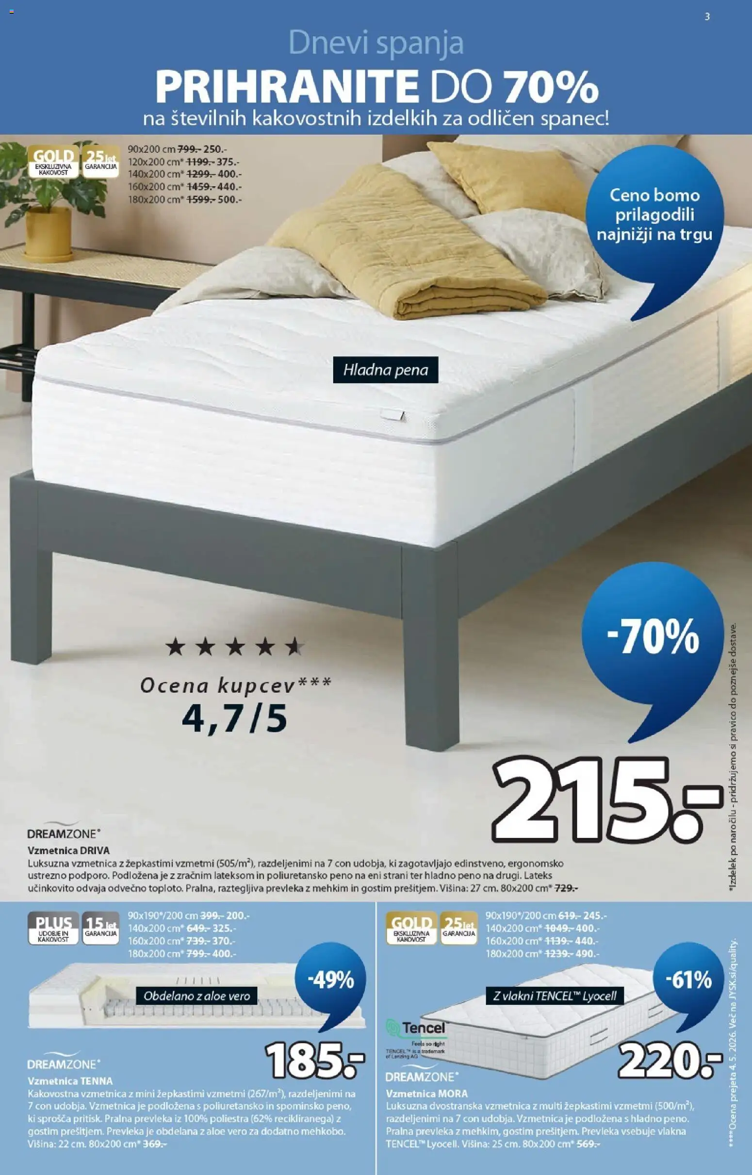 Novi JYSK katalog ponudbe – veljaven od 01.07.2026 | Stran: 3 | Izdelki: Vzmetnica, Prevleka