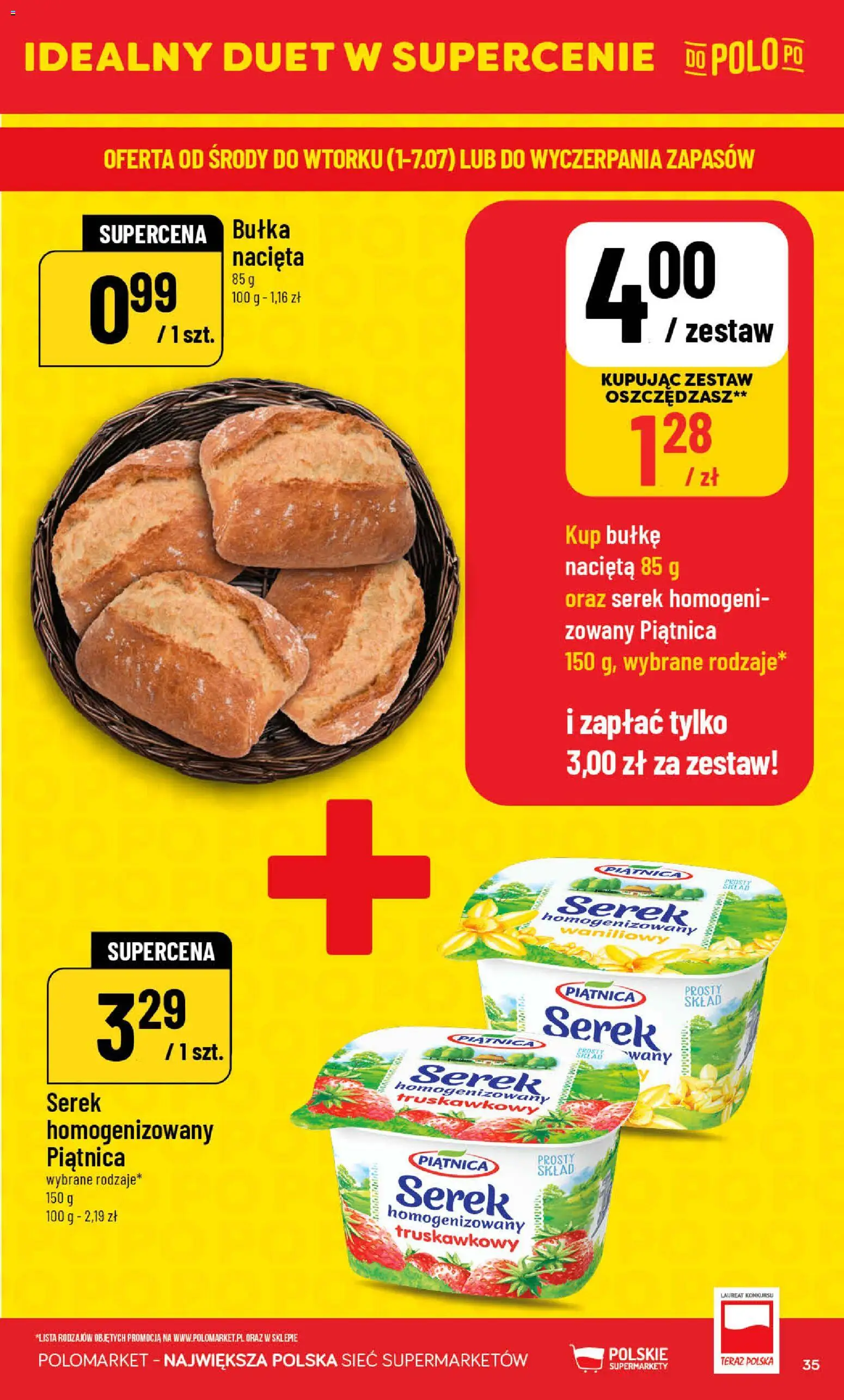 POLOmarket gazetka od 01.07.2026 | Strona: 35 | Produkty: Serek homogenizowany waniliowy, Serek homogenizowany, Serek, Bułka