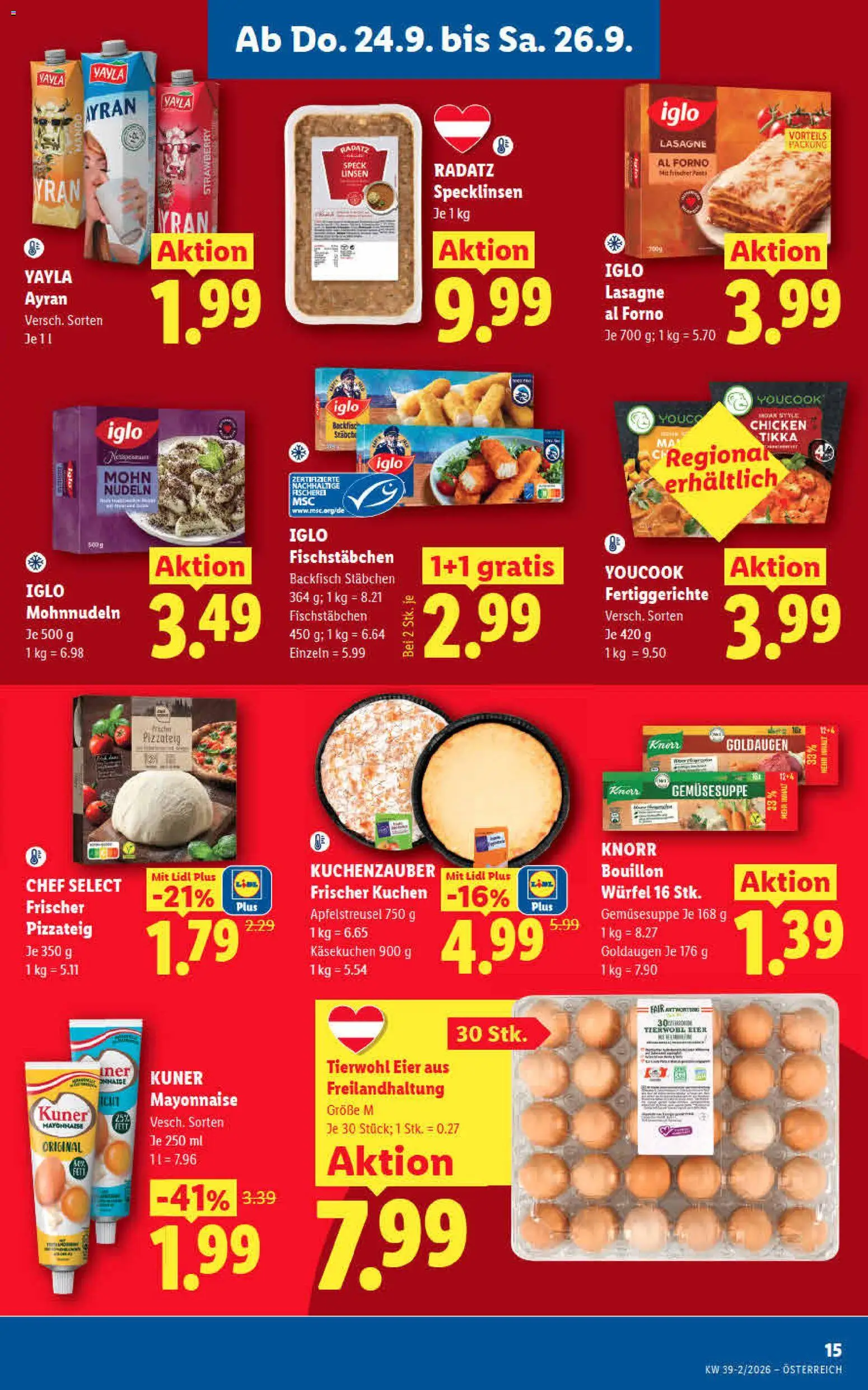 Lidl - Flugblatt gültig ab 24.09.2026 | Seite: 17 | Produkte: Pasta, Fertiggerichte, Speck, Eier