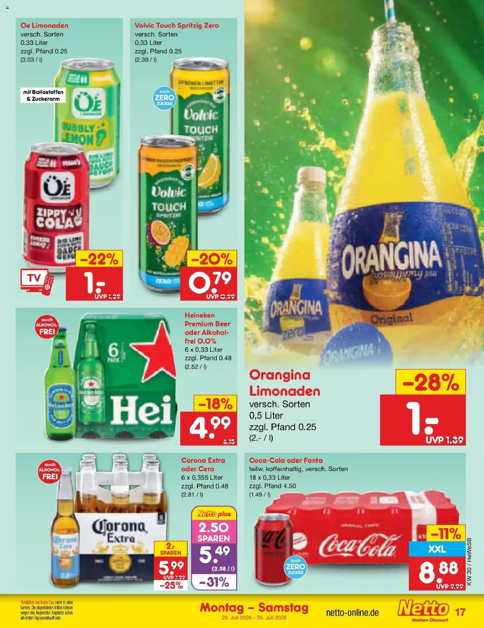Netto Marken-Discount Prospekt Hamburg – gültig ab 20.07.2026 | Seite: 27 | Produkte: Coca cola, Volvic touch, Heineken, Volvic