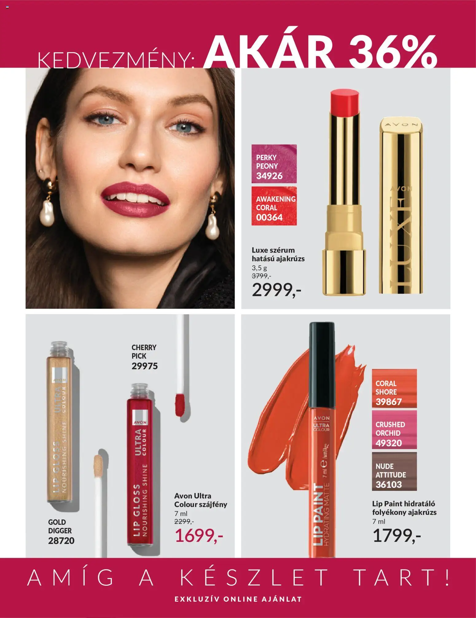 Avon akciós ujság - amely érvényes a következő dátumtól: 01.06.2026 | Oldal: 38 | Termékek: Pick, Ajakrúzs, Szájfény