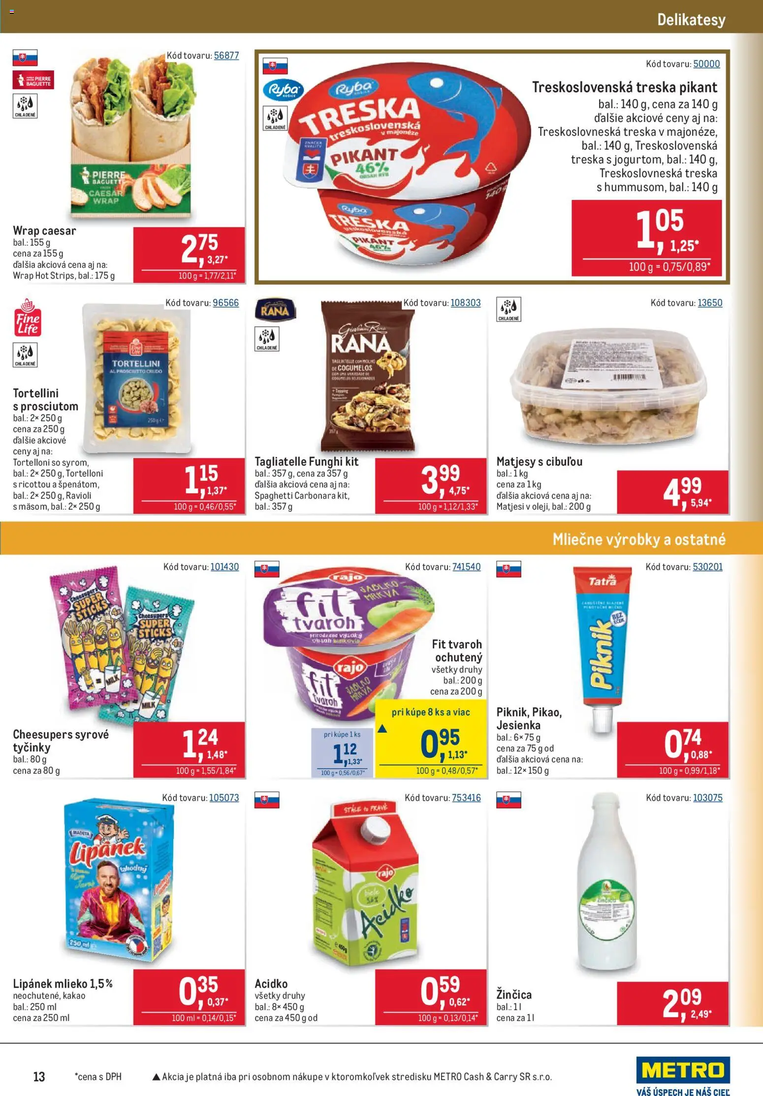 Nové Metro akcie – leták je platný od 09.09.2026 | Strana: 13 | Produkty: Mlieko, Prosciutto crudo, Ryba, Acidko