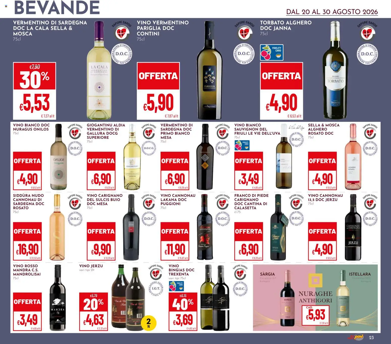Volantino Pan del 20/08/2026 | Pagina: 23 | Prodotti: Bevande, Vino, Vino rosso, Vino bianco
