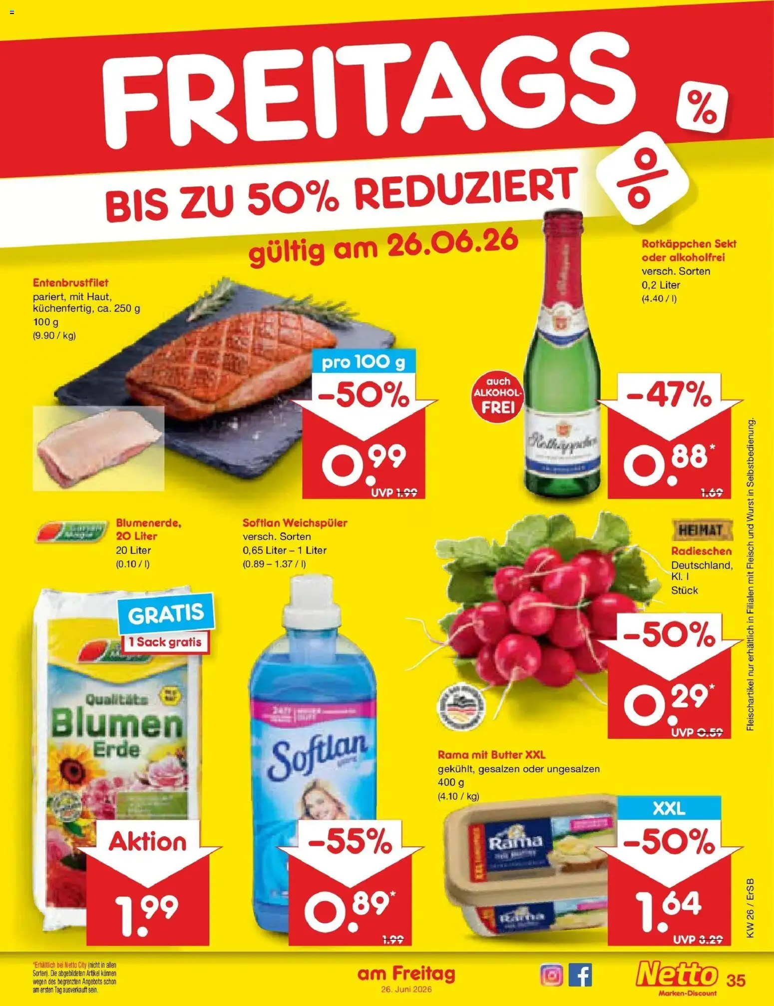 Netto Marken-Discount Prospekt Nordhausen – gültig ab 21.06.2026 | Seite: 48 | Produkte: Sekt, Blumen, Weichspüler, Fleisch