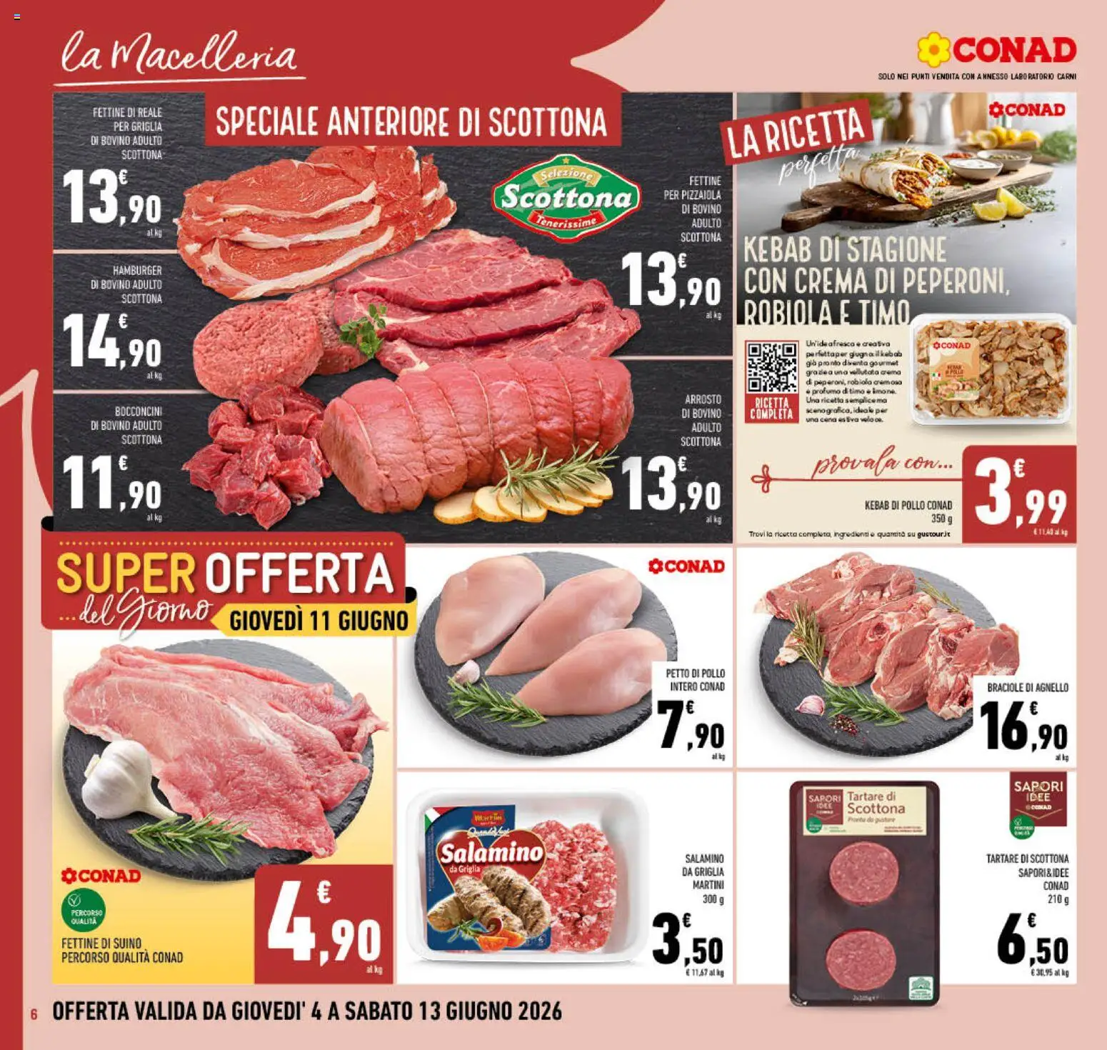 Volantino Conad del 04.06.2026 | Pagina: 6 | Prodotti: Bovino, Suino, Griglia, Agnello