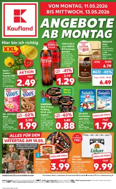 COCA-COLA oder FANTA Erfrischungsgetränk, Cola Original oder Zero oder Fanta Orange, z. T. koffeinhaltig (+ 0.25 Pfand) je 2-l-PET-FI. ab 11.05.2026 gültig | Seite: 1 | Produkte: Musli, Cola, Salakis, Nescafe gold