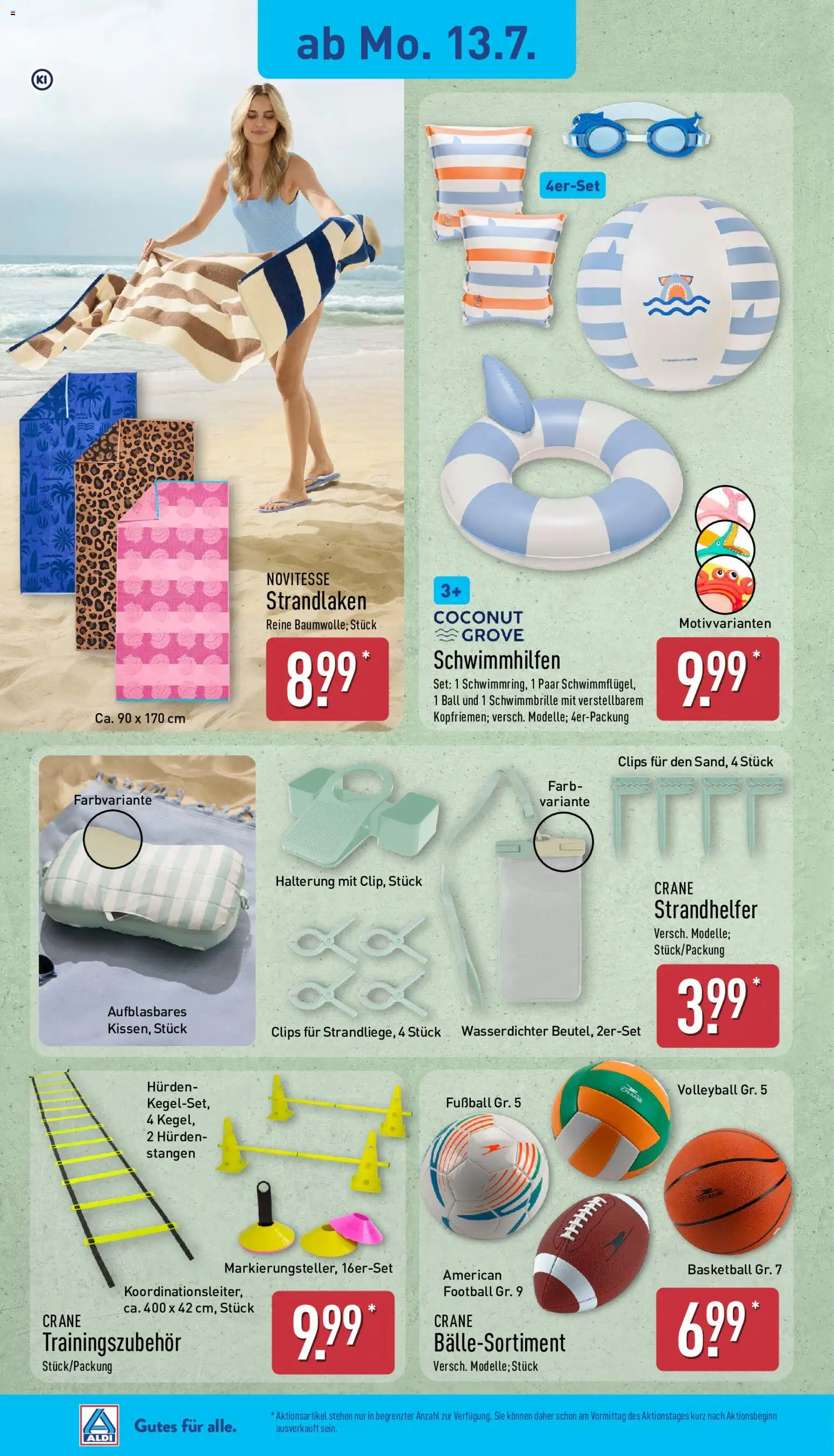 Aldi Prospekt – gültig ab 13.07.2026 | Seite: 20 | Produkte: Kissen, Schwimmbrille, Volleyball, Basketball