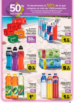 Vista previa Bebida isotónica AQUARIUS Zero o melocotón rojo, Botella 1,5 l 1 unidad 2,10€ El litro sale a 1,40€ válido desde el 11/08/2026 | Página: 39 | Productos: Fanta, Bebida isotónica, Té, Coca-Cola
