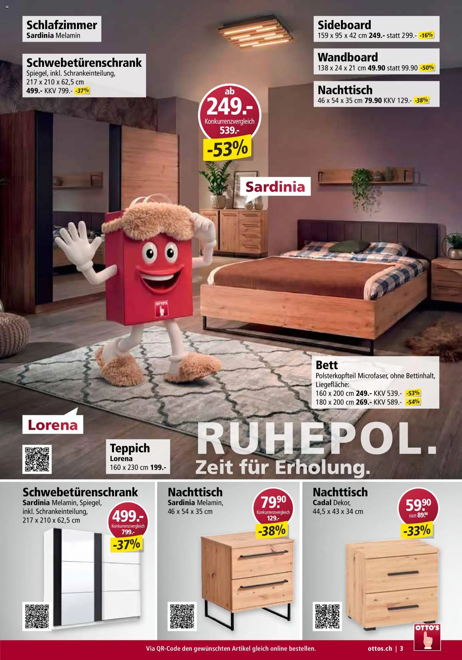 Otto's Aktionen Möbelflyer – gültig ab 01.09.2026 | Seite: 3 | Produkte: Nachttisch, Spiegel, Teppich, Wandboard