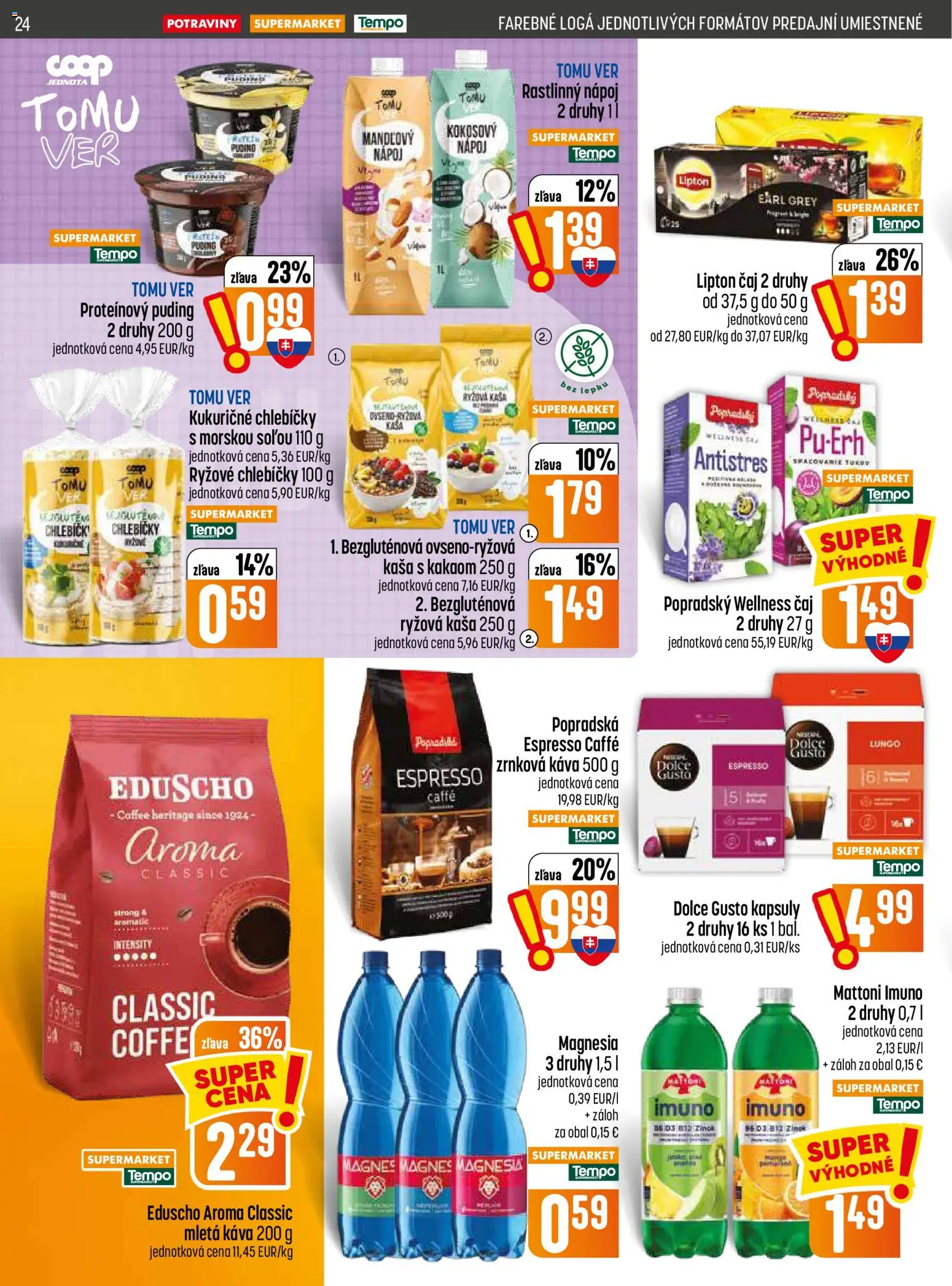 Nové COOP Jednota akcie – leták je platný od 09.07.2026 | Strana: 24 | Produkty: Dolce Gusto, Káva, Čaj, Magnesia