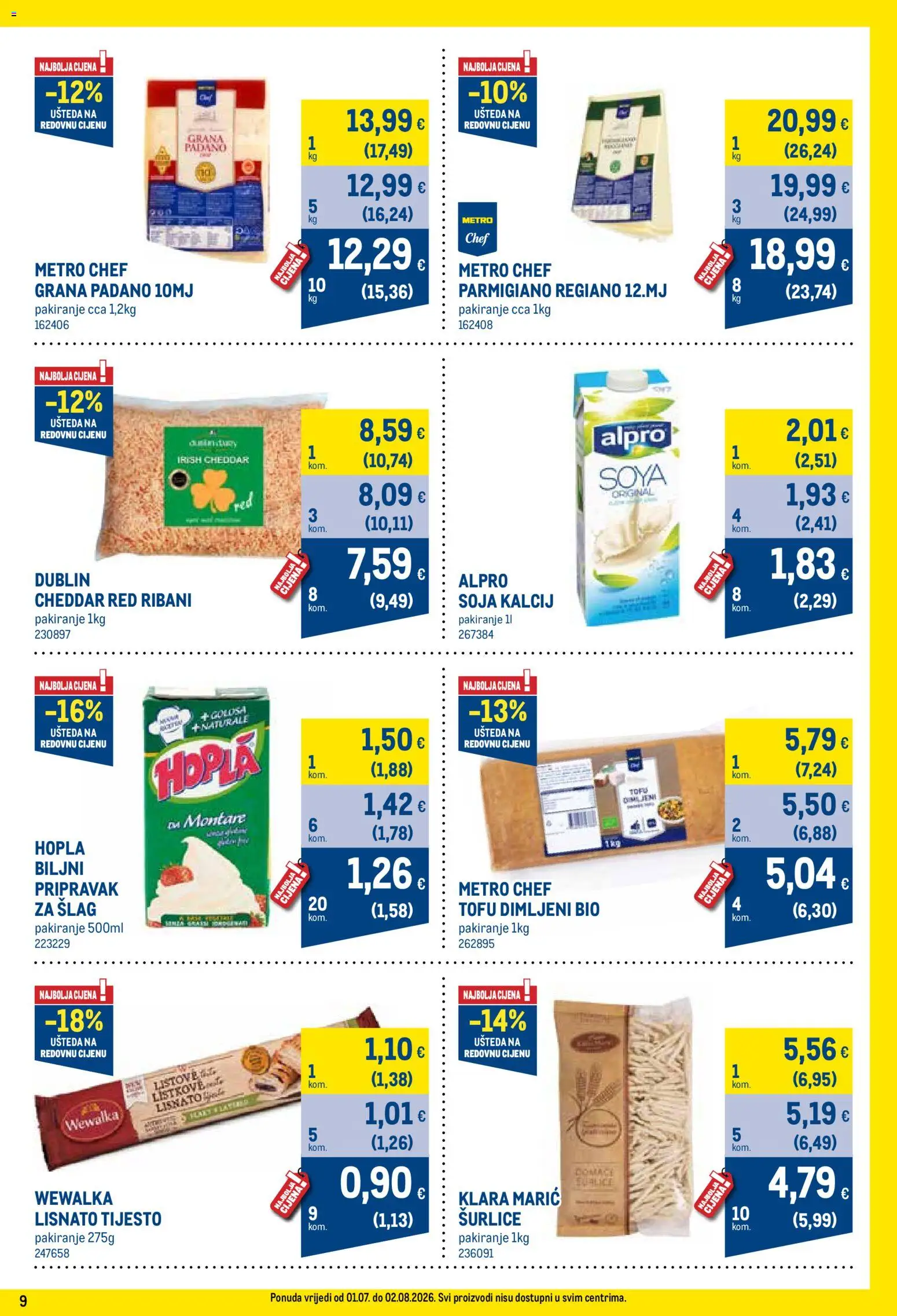 Metro katalog | vrijedi od 01.07.2026 | Stranica: 9 | Proizvodi: Grana Padano, Lisnato tijesto, Šlag, Tofu
