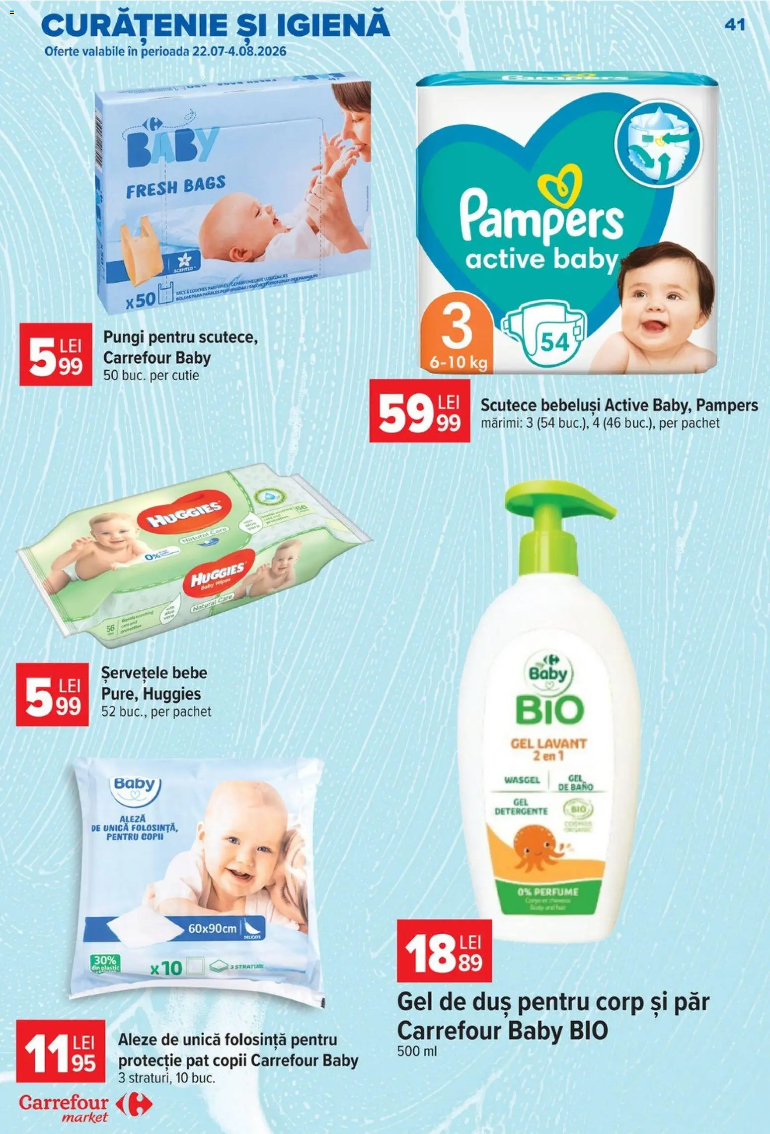 Noul catalog Carrefour – valabil de la 22.07.2026 | Pagină: 41 | Produse: Pat, Cutie, Gel de duș, Scutece