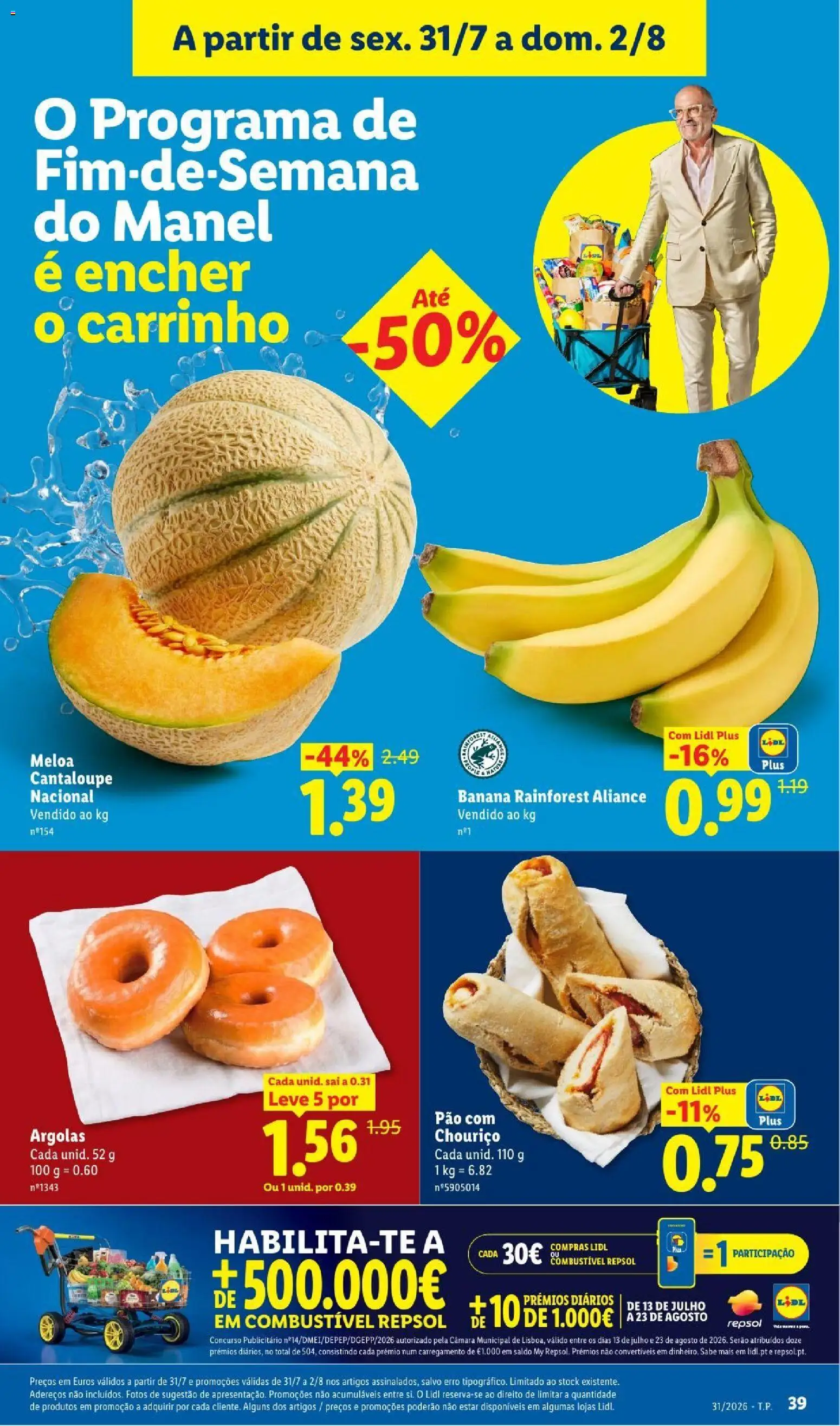 Lidl folheto │ válido de 27/07/2026 | Página: 39 | Produtos: Banana, Pão, Chouriço, Melão