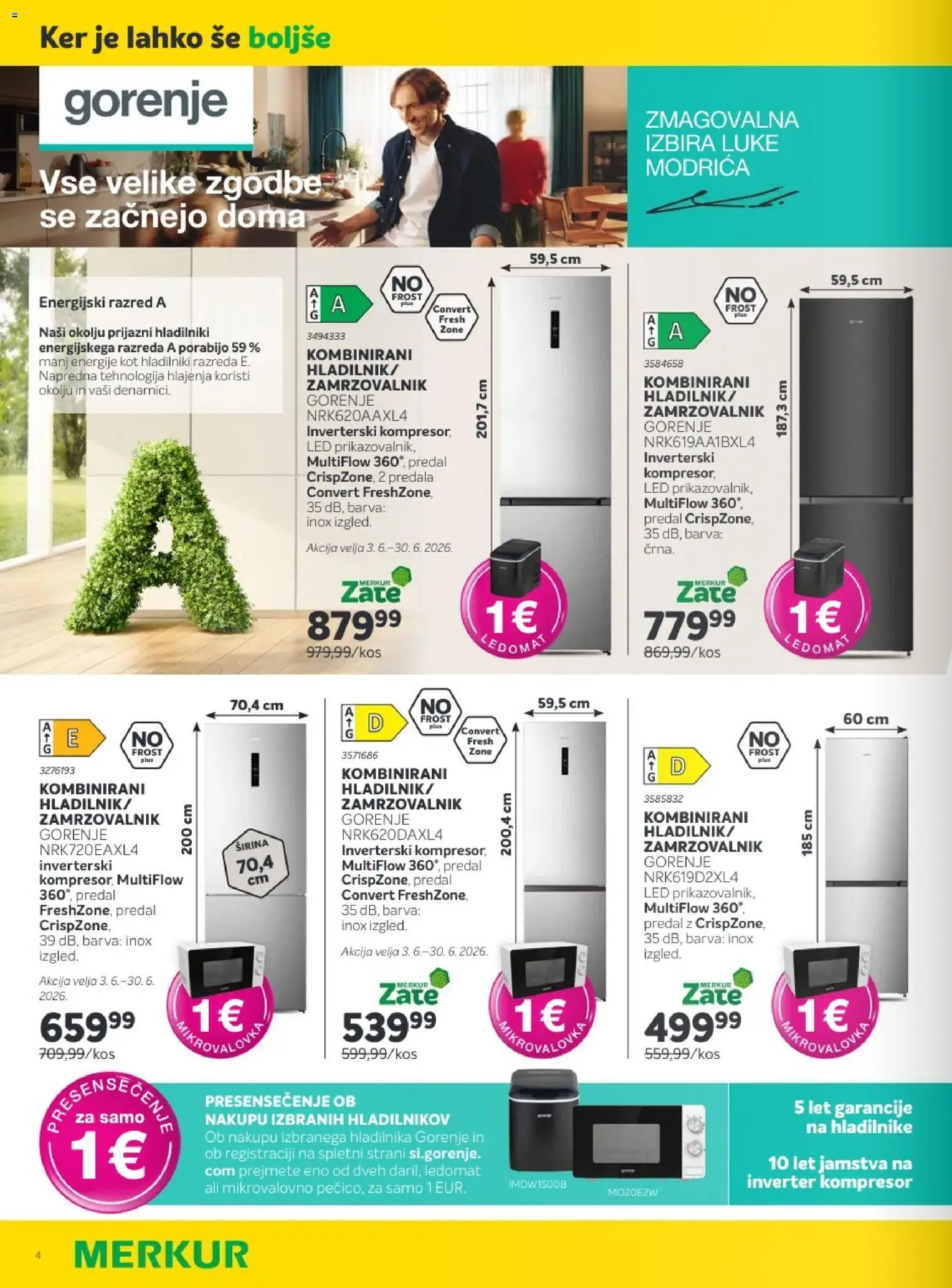Novi Merkur katalog ponudbe – veljaven od 17.06.2026 | Stran: 4 | Izdelki: Zamrzovalnik, Ledomat, Barva, Mikrovalovka
