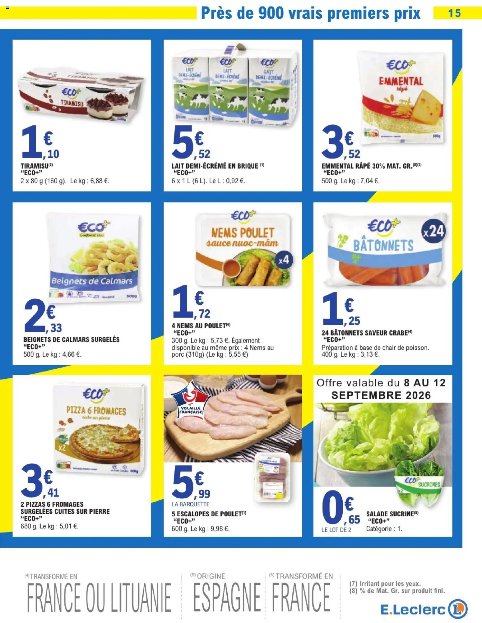 {H1} | Page: 15 | Produits: Volaille, Escalopes, Lait, Porc