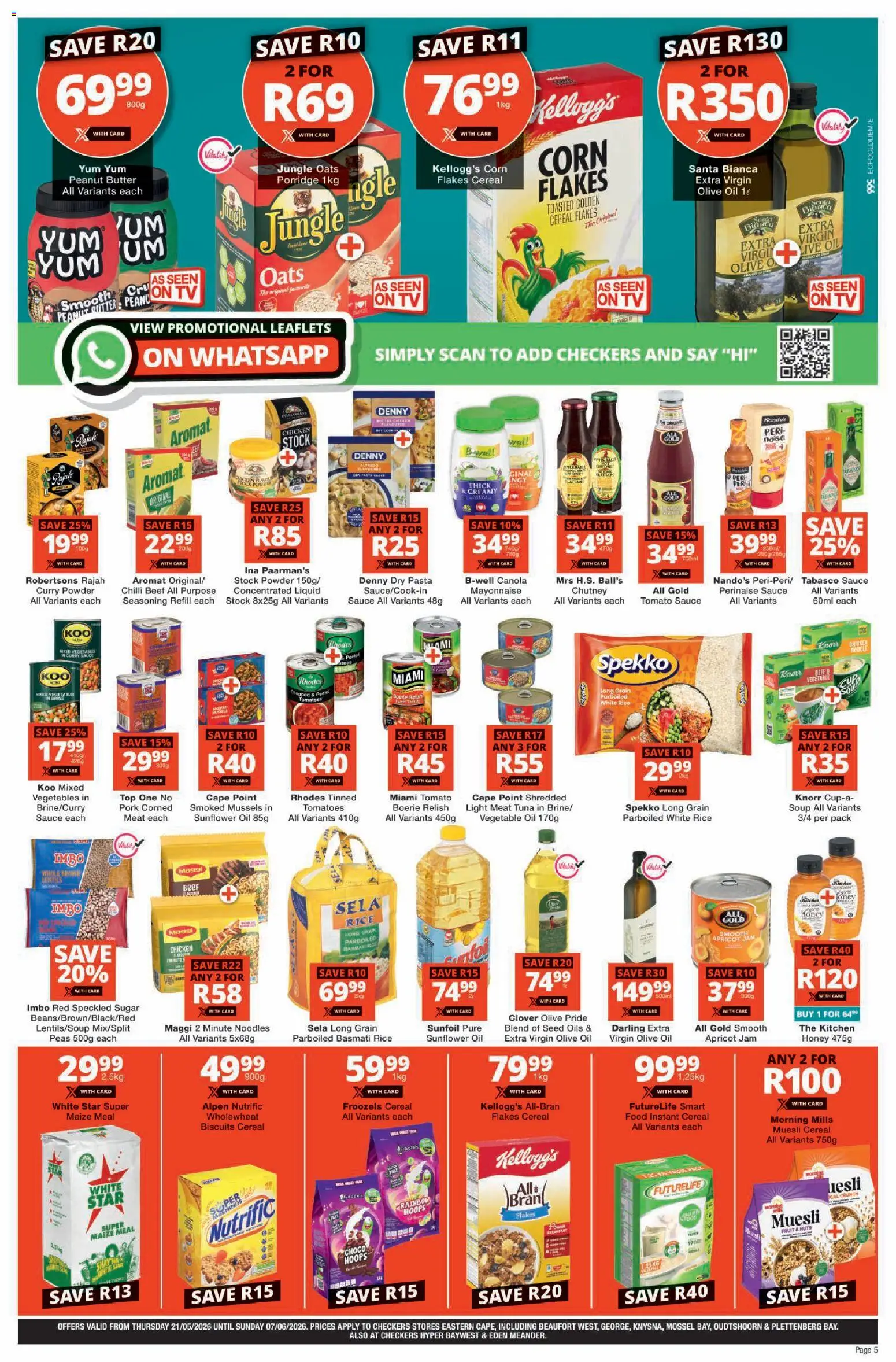 New Checkers catalogue – valid from 21.05.2026 | Page: 5 | Products: Jam, Chutney, Pasta, Tomato sauce