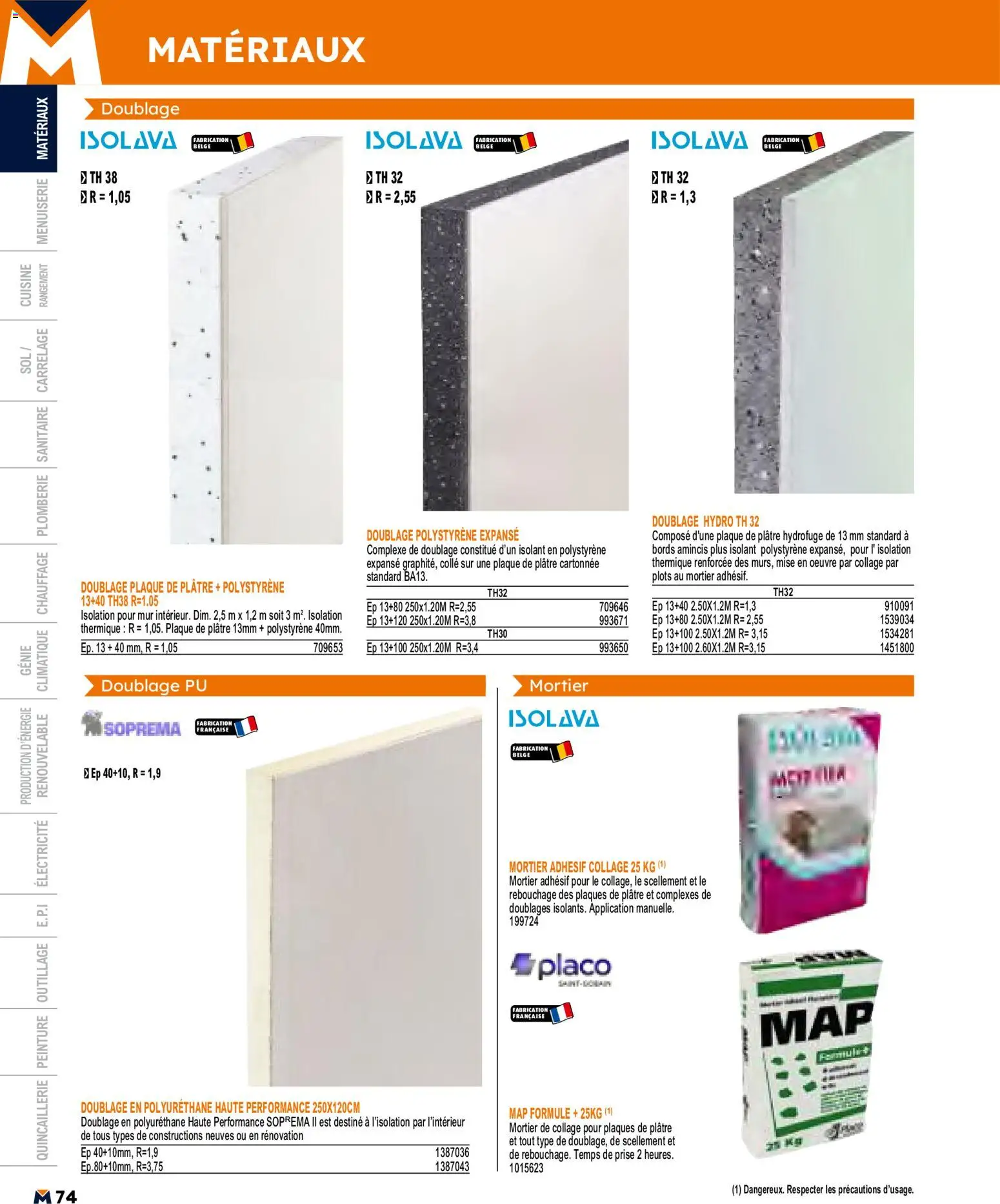 {H1} | Page: 74 | Produits: Mortier, Prise, Plots, Colle