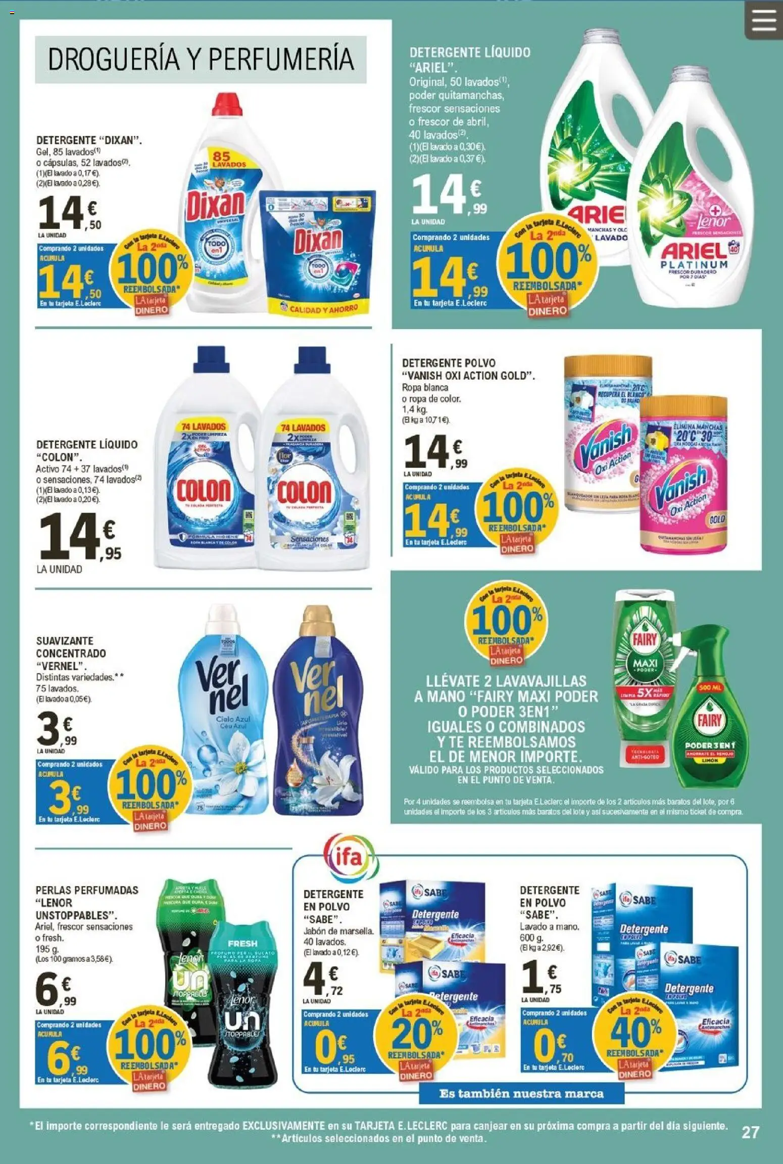 E.Leclerc Miranda de Ebro │ válido desde el 01/07/2026 | Página: 27 | Productos: Jabón, Té, Detergente líquido, Suavizante