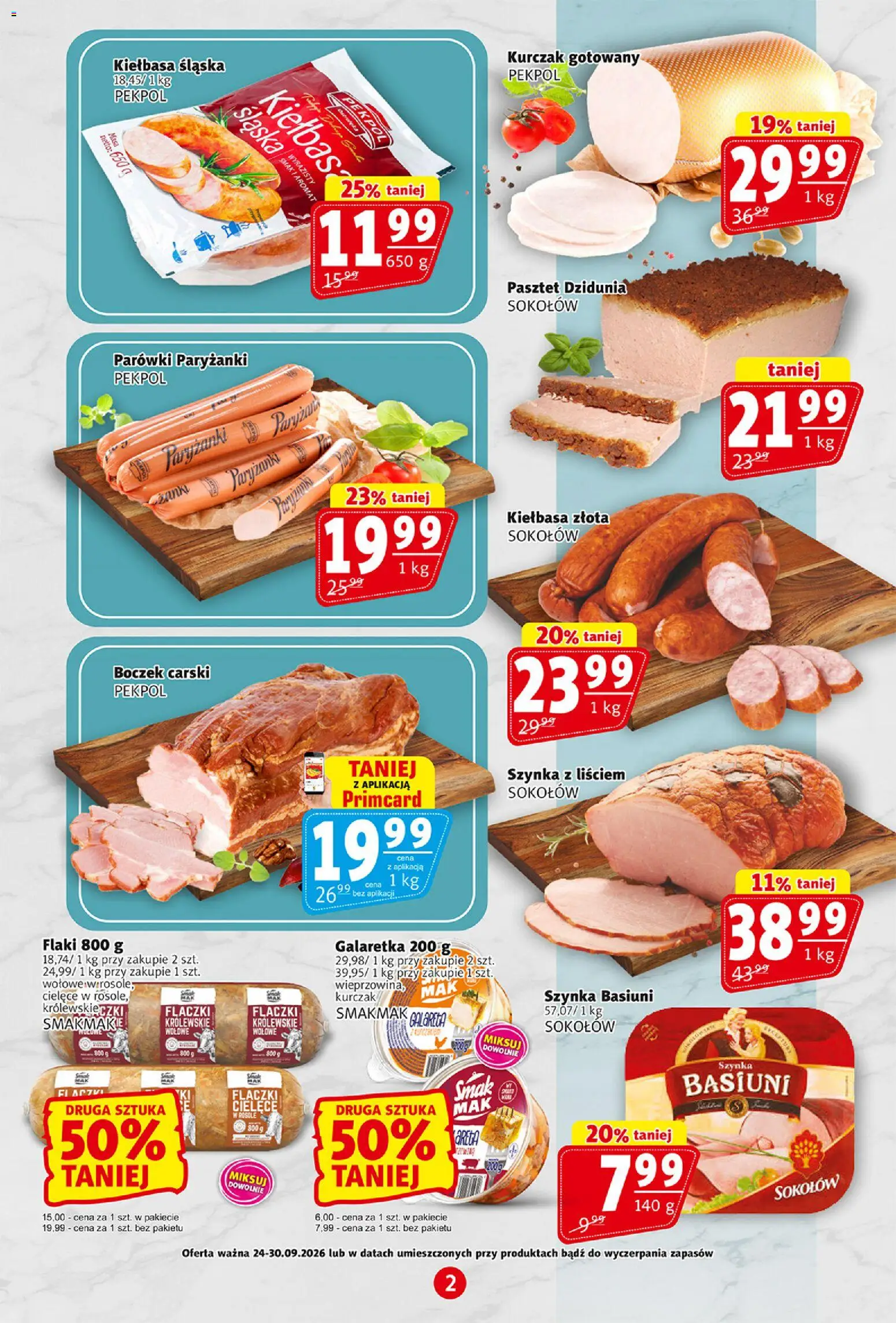 Prim Market gazetka od 24.09.2026 | Strona: 2 | Produkty: Galaretka, Parówki, Boczek, Flaki