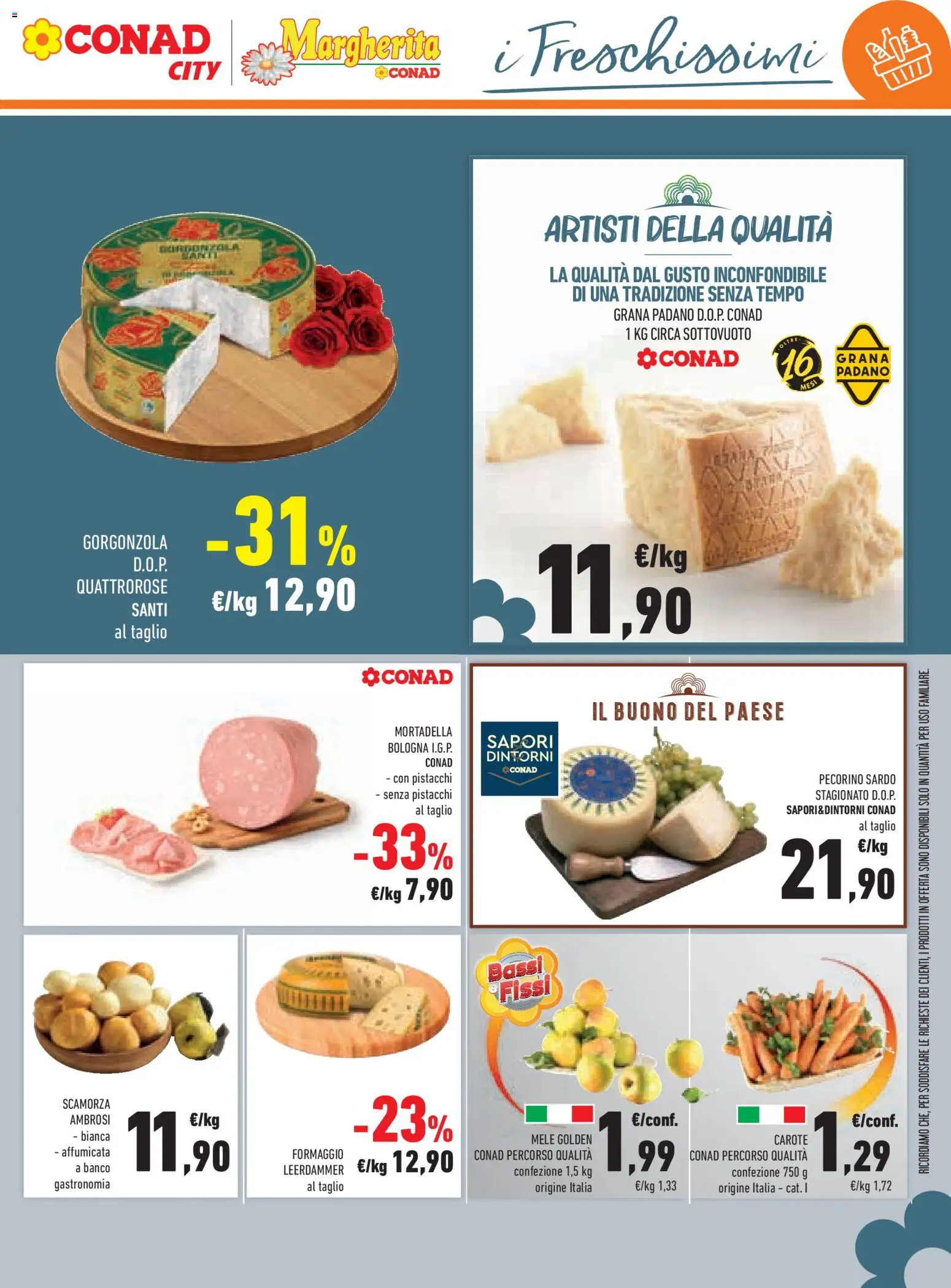 Volantino Conad del 26/08/2026 | Pagina: 13 | Prodotti: Mele, Formaggio, Mortadella, Grana Padano
