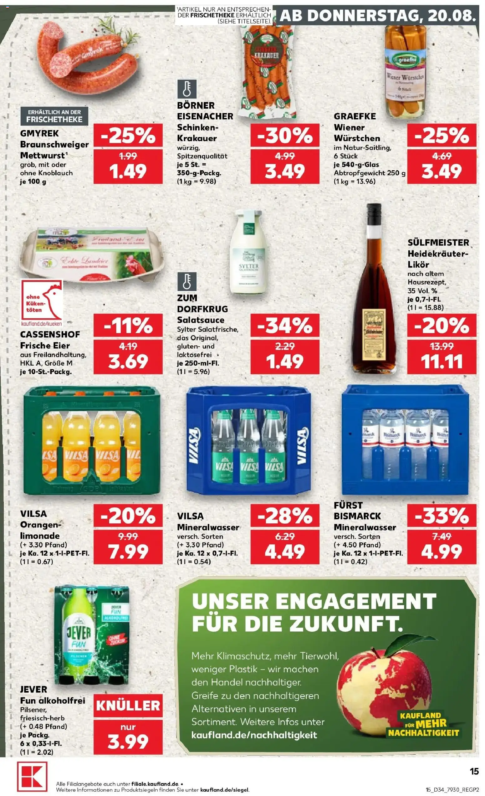 Prospekt Kaufland ab 20.08.2026 » Angebote Online zum Blättern | Seite: 15 | Produkte: Likör, Limonade, Jever, Schinken