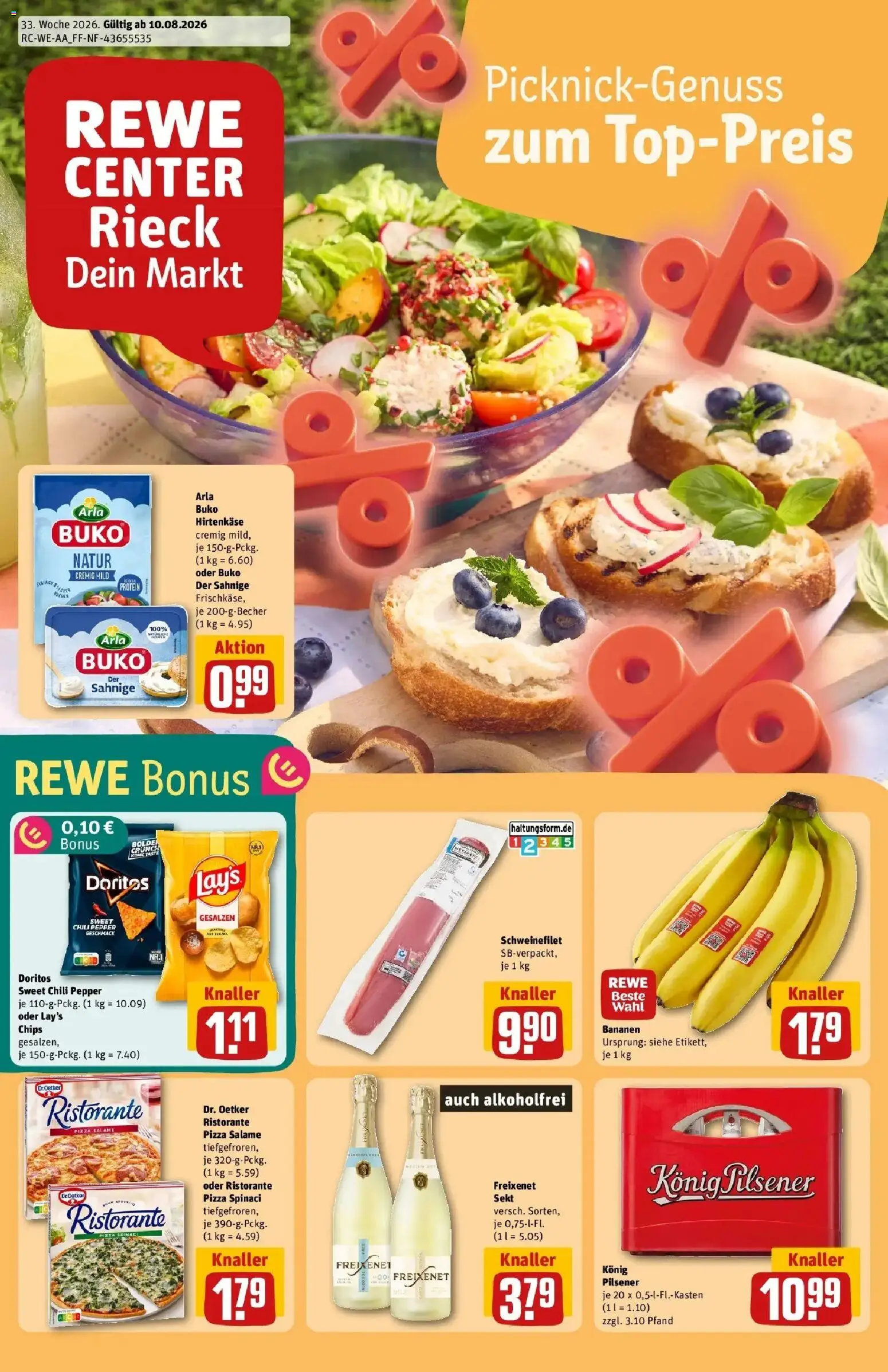 Rewe Prospekt Schleiden – gültig ab 10.08.2026 | Seite: 1 | Produkte: Ristorante, Konig pilsener, Chili, Salami