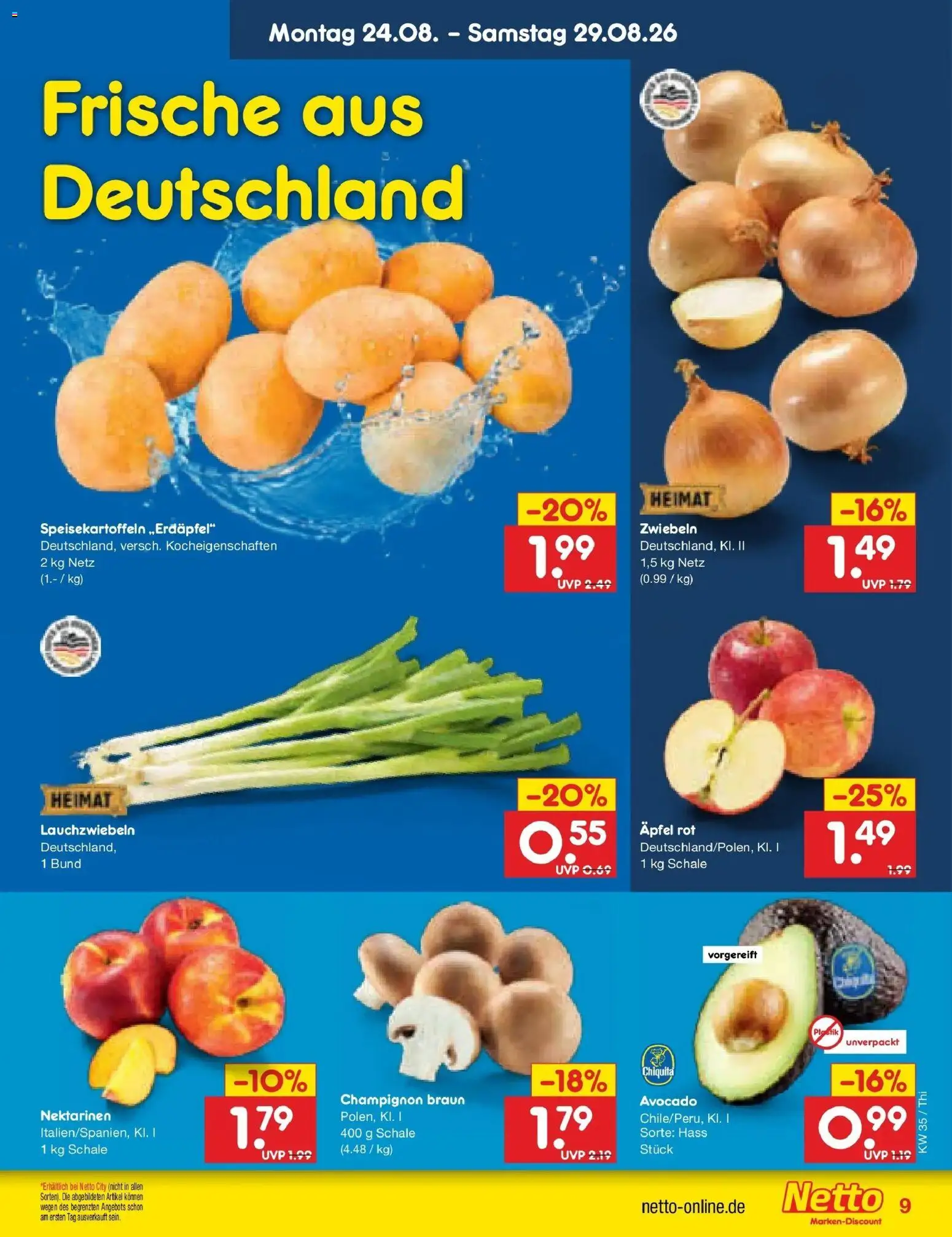 Netto Marken-Discount Prospekt Thiendorf – gültig ab 24.08.2026 | Seite: 11 | Produkte: Nektarinen, Äpfel, Avocado, Zwiebeln