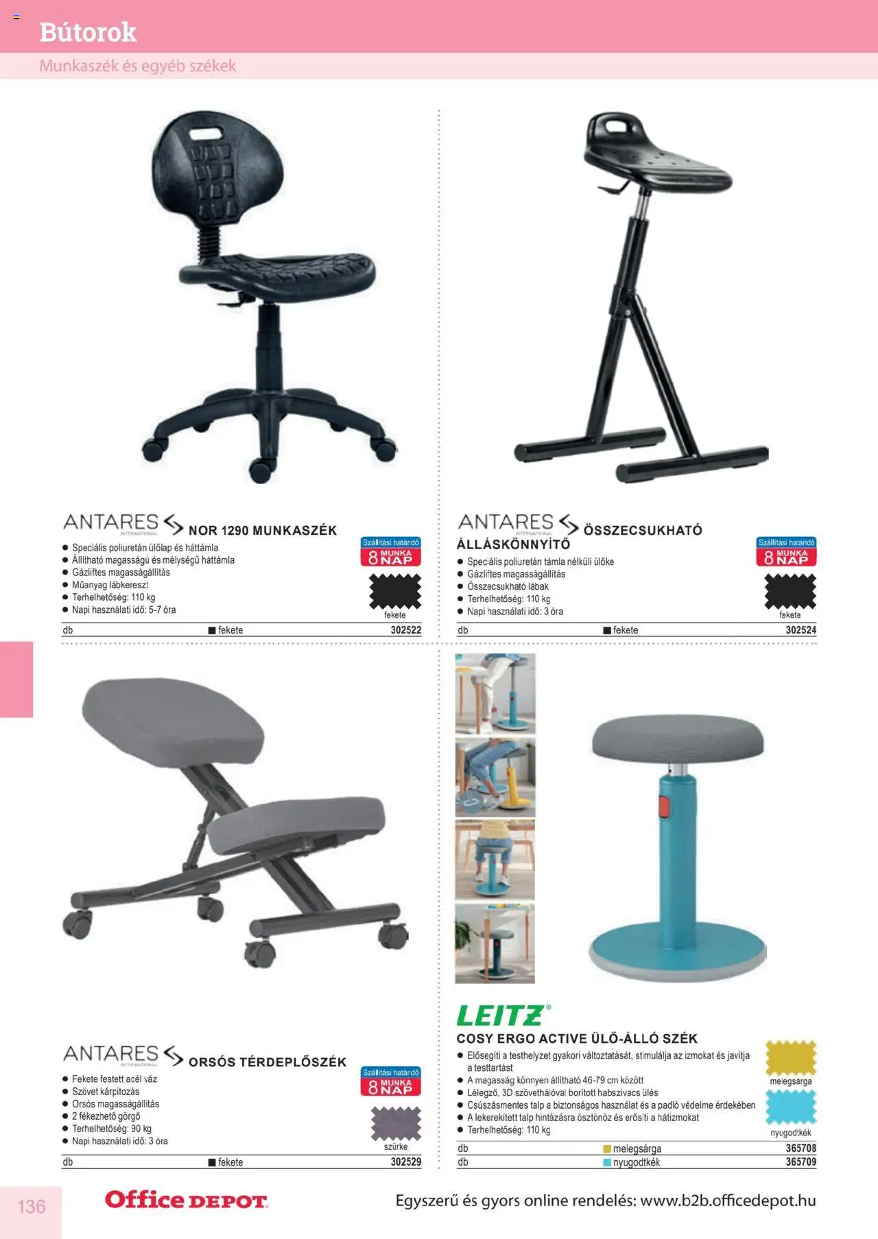 Office Depot akciós ujság - amely érvényes a következő dátumtól: 2025.04.10. | Oldal: 136 | Termékek: Ülőke, Szék, Szövet, Székek